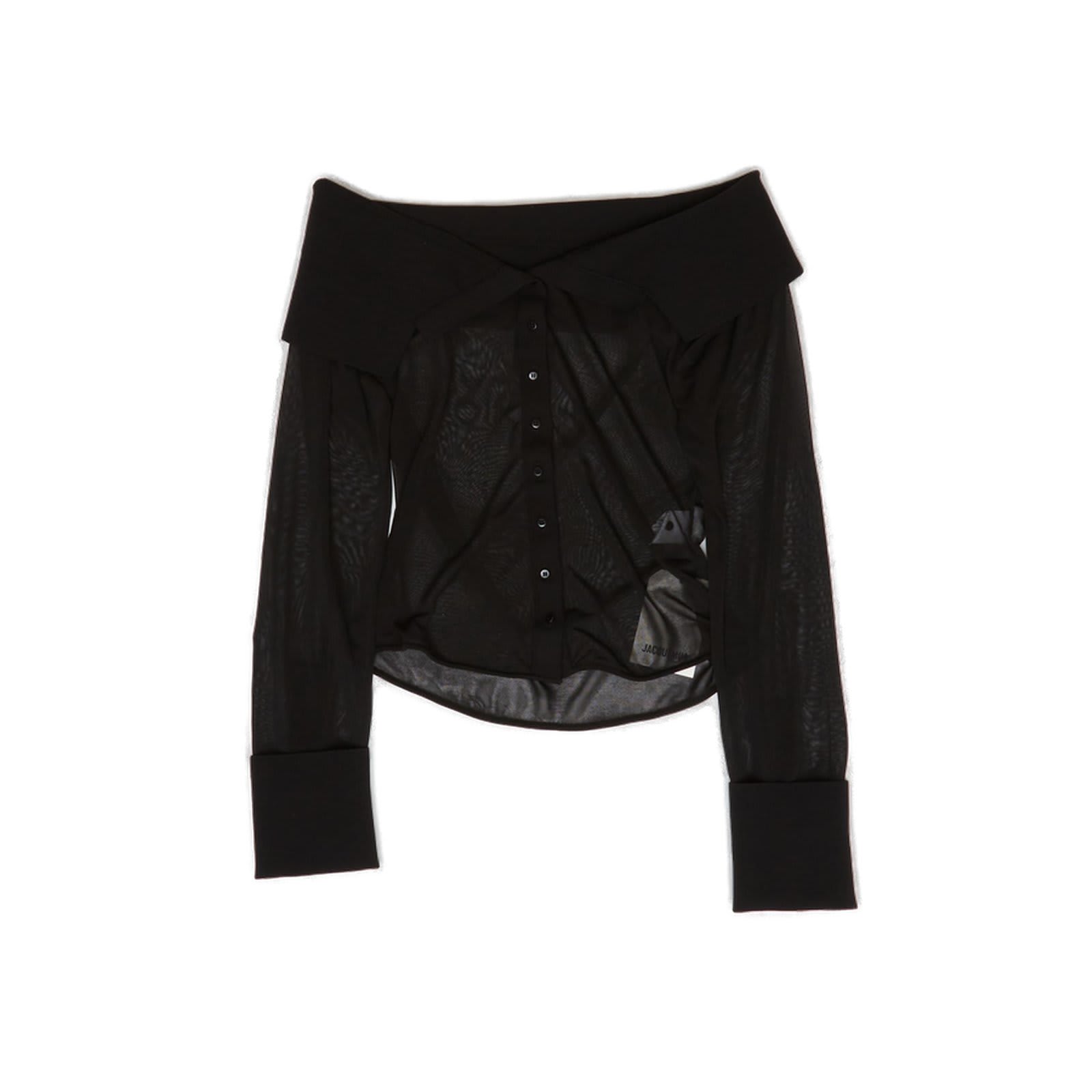 Shop Jacquemus Sheer Off-the-shoulder Shirt In Black