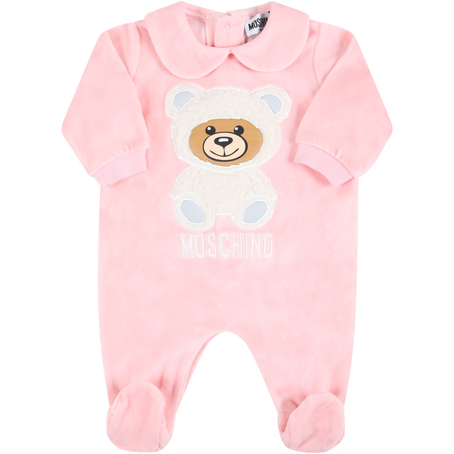 Moschino Pink Babygrow For Baby Girl With Logo
