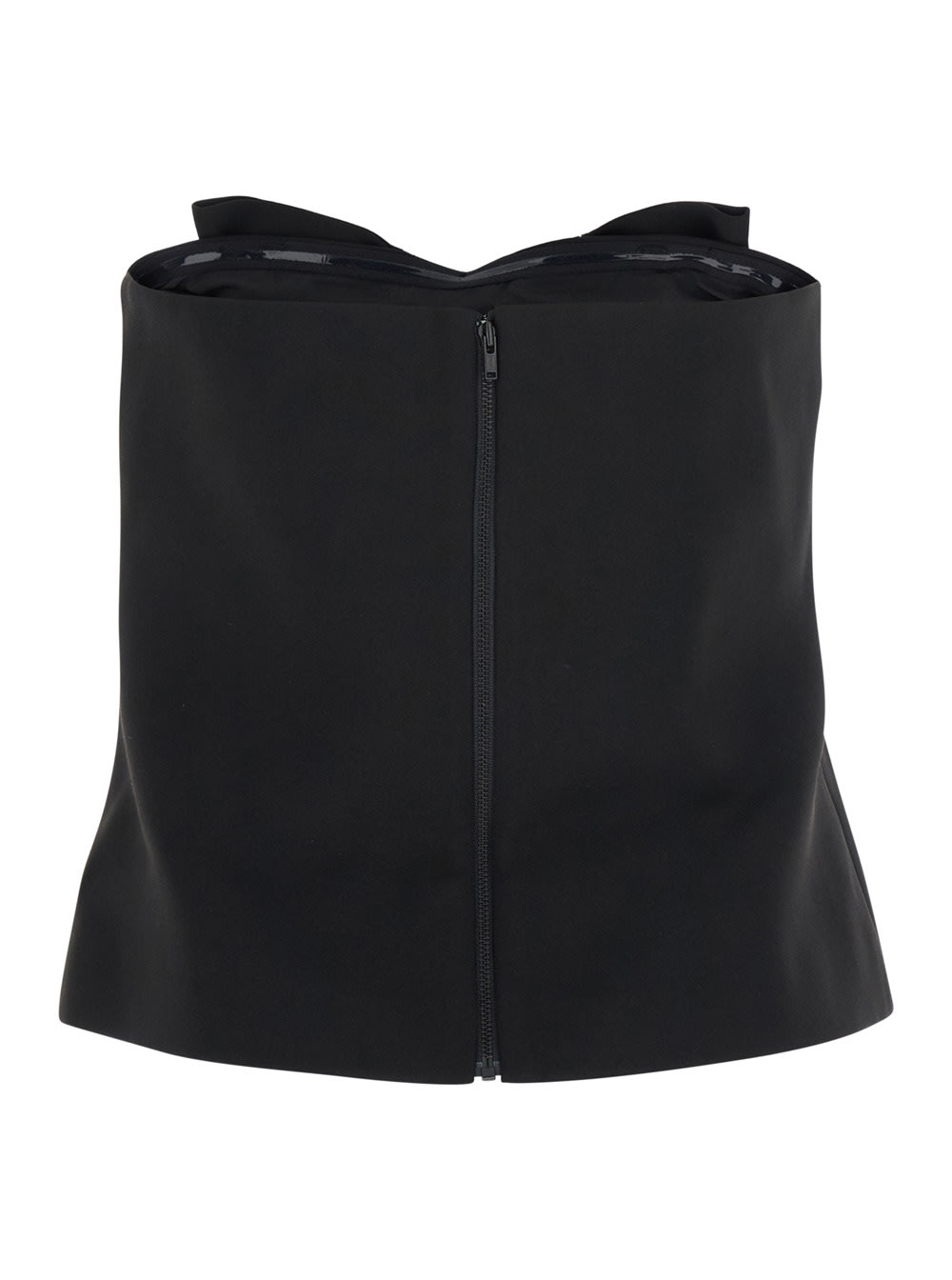 Self-portrait Black Sleeveless Top With Bandeau Neckline In Tech Fabric Woman In Black
