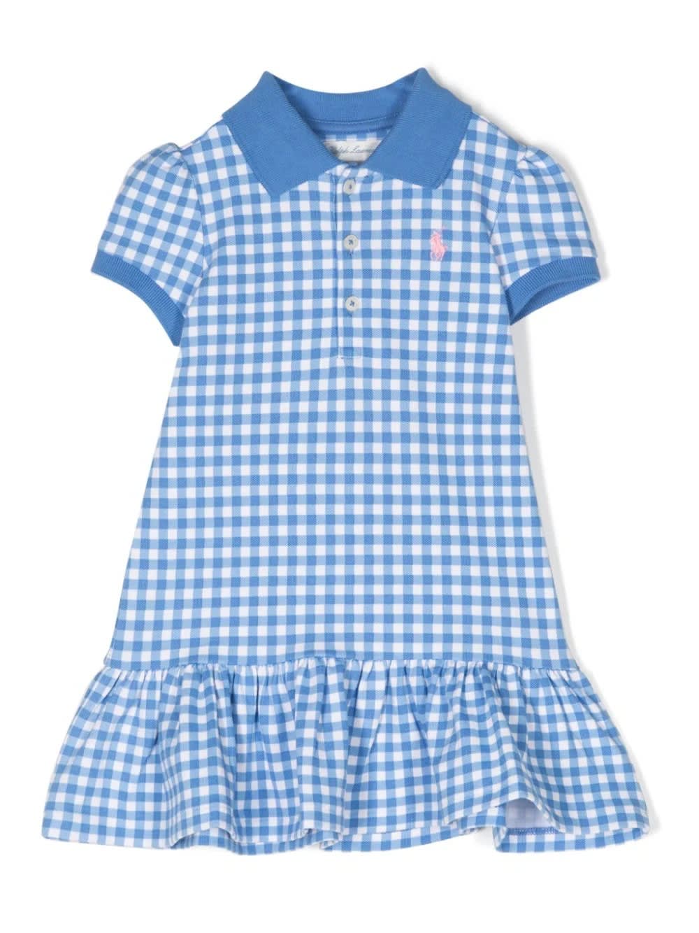 Shop Ralph Lauren Blue/pink Vichy Stretch Piqué Polo Dress
