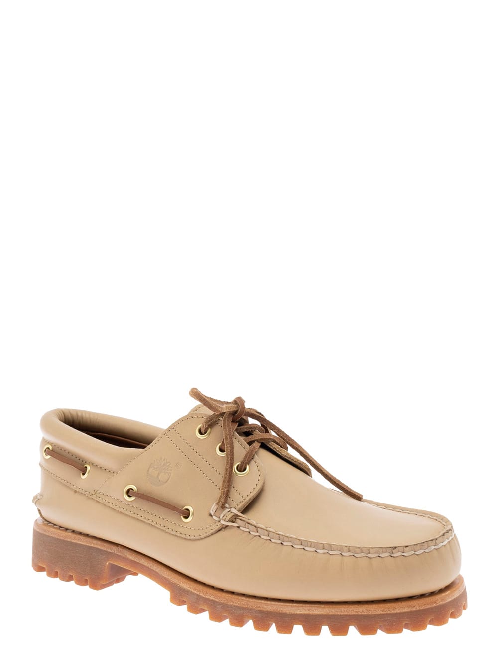 Timberland Beige Loafers With Round Toe And Contrasting Stitching In Leather Man In Multi