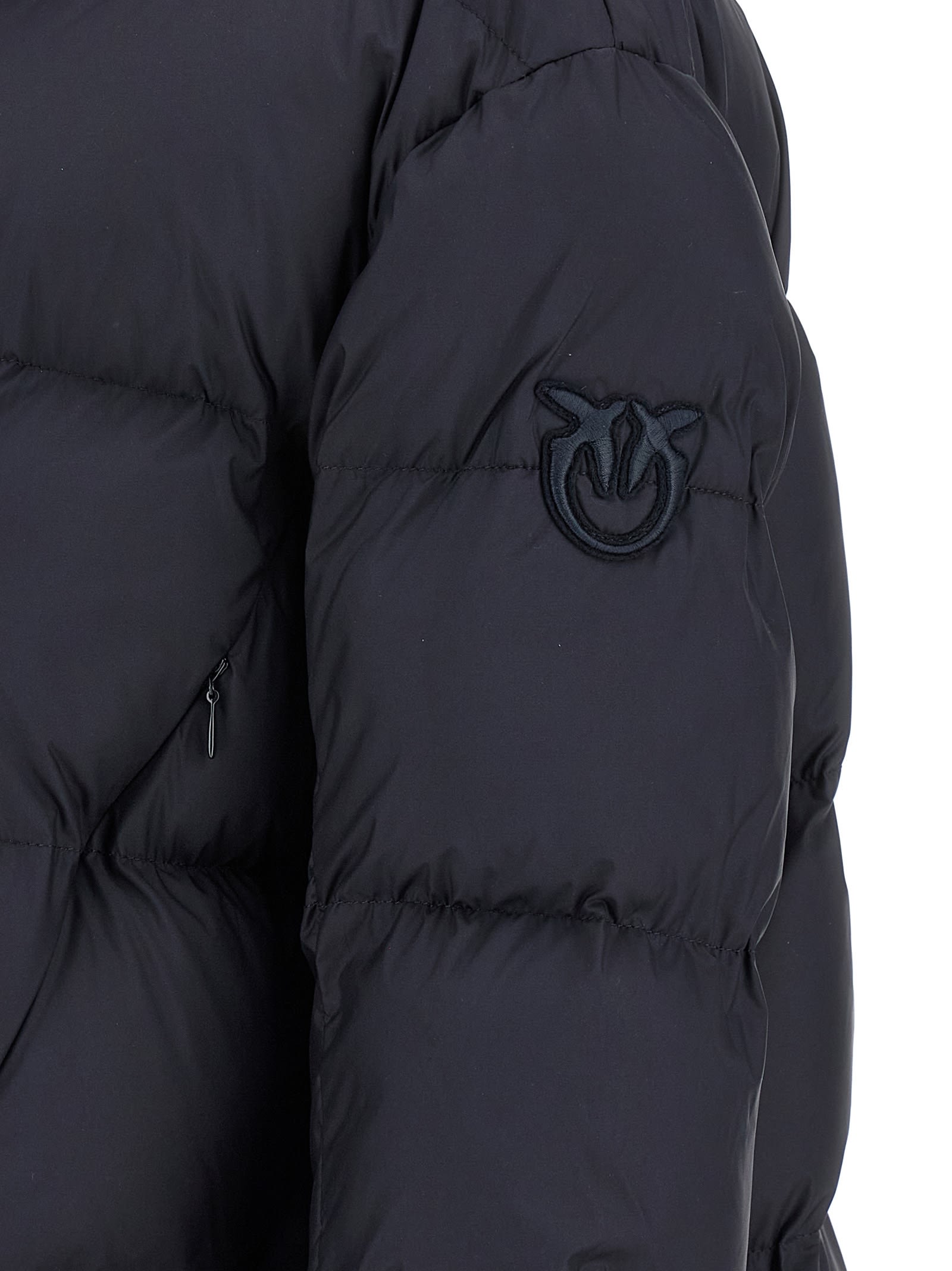 Pinko Padded Down Jacket With High Wrap-around Collar In Blue