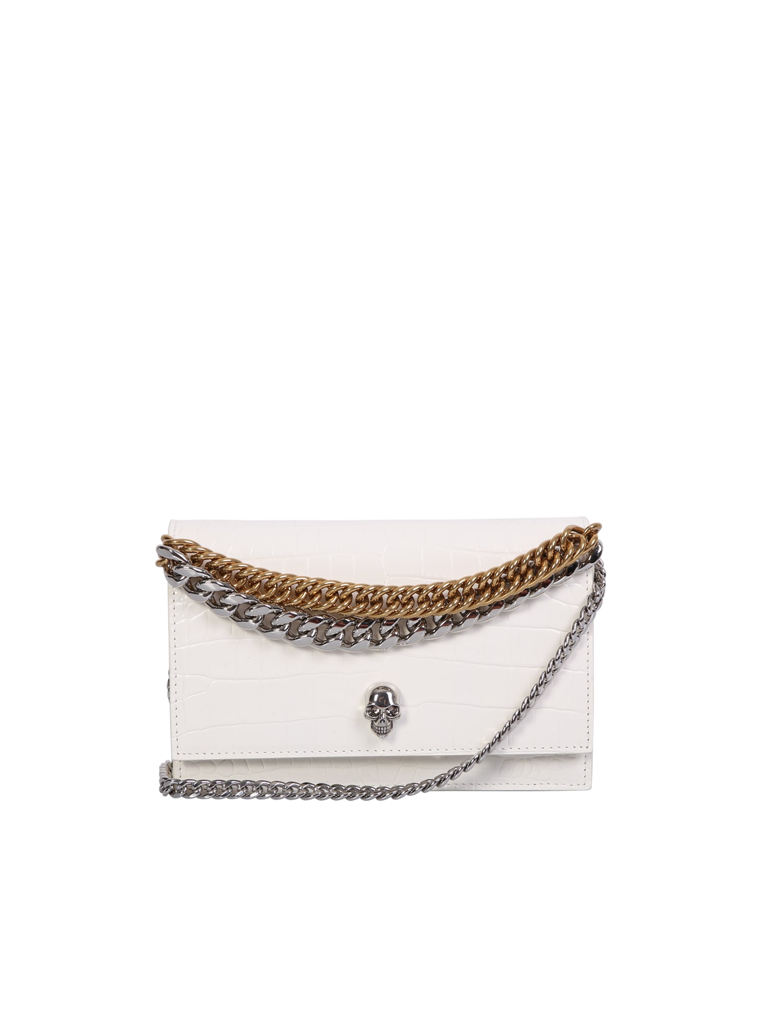 Shop Alexander Mcqueen Skull Bag With Chain In Ivory White