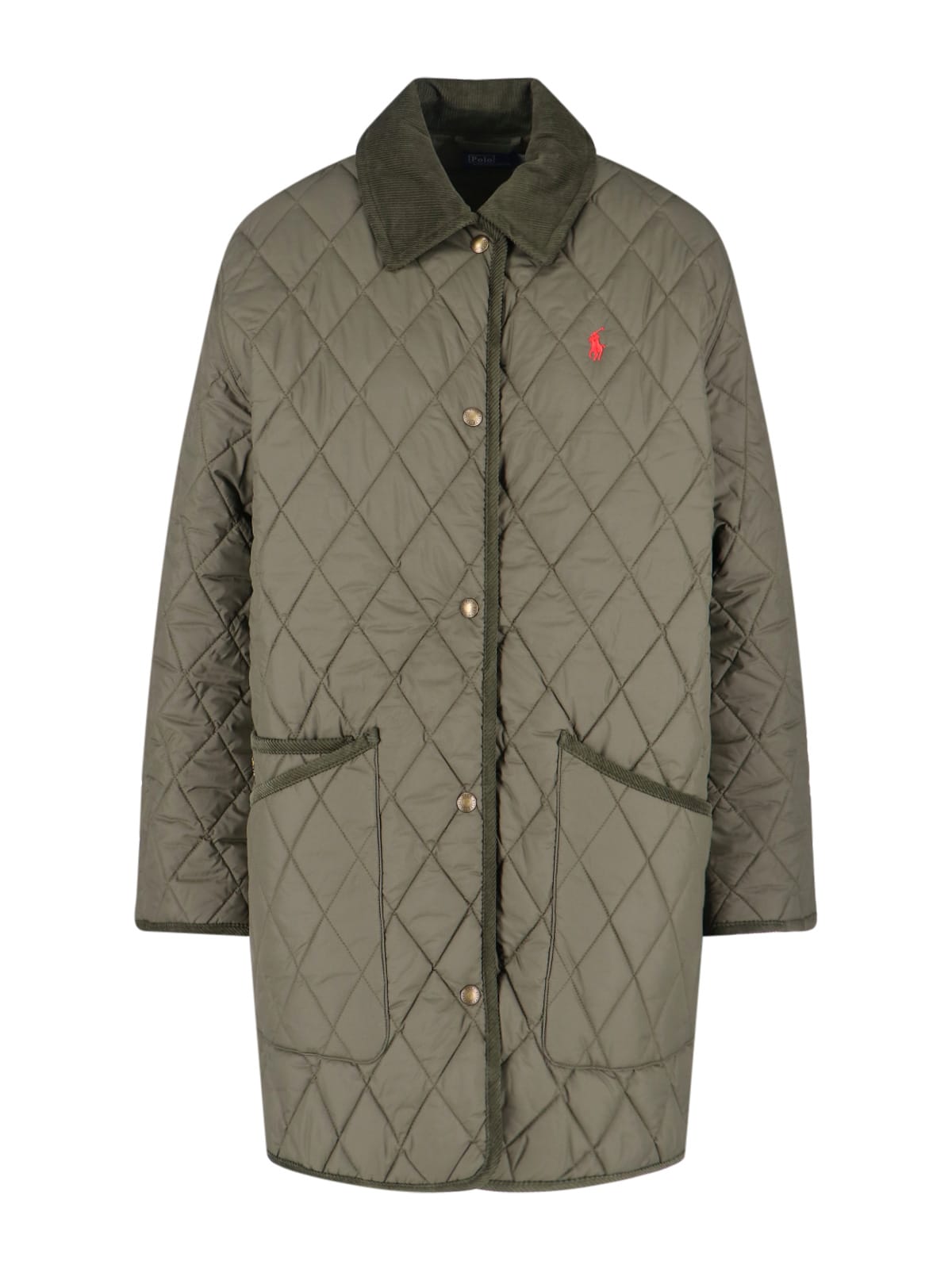 Polo Ralph Lauren Corduroy Collar Quilted Front Pockets Jacket In Gray