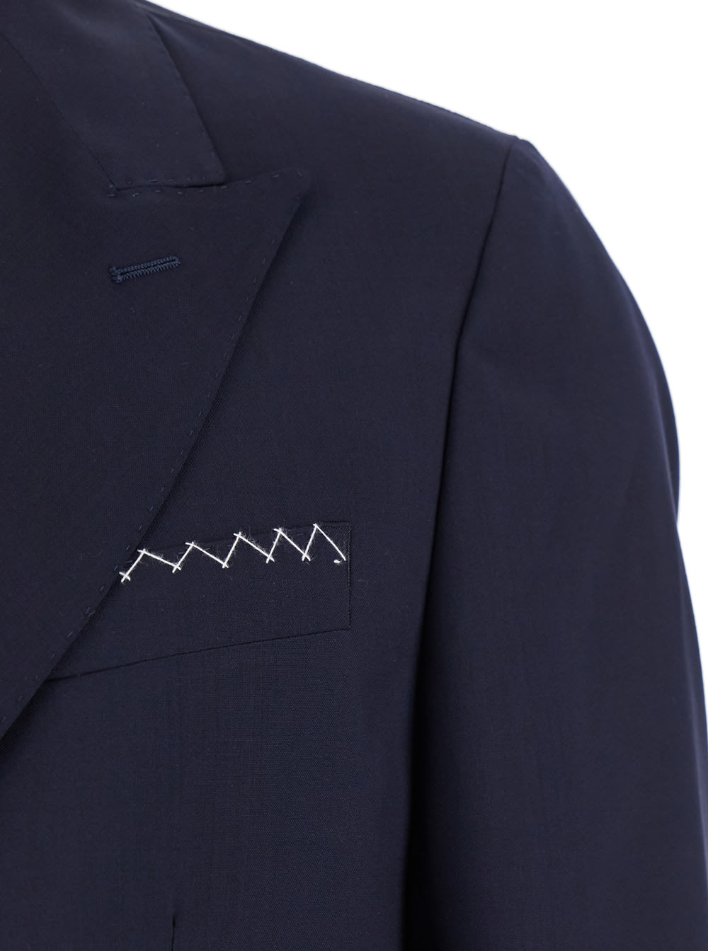 Low Brand Blue Double-breasted Jacket With Peak Revers And Embroidery Detail On The Front In Wool Man In Blue