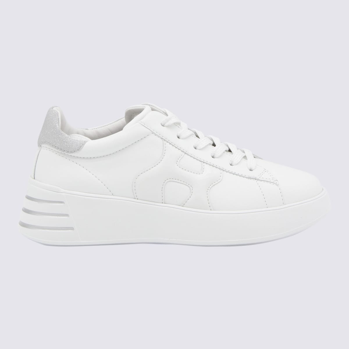 Shop Hogan White And Silver Glitter Leather Rebel Sneakers In White Glitter Argento