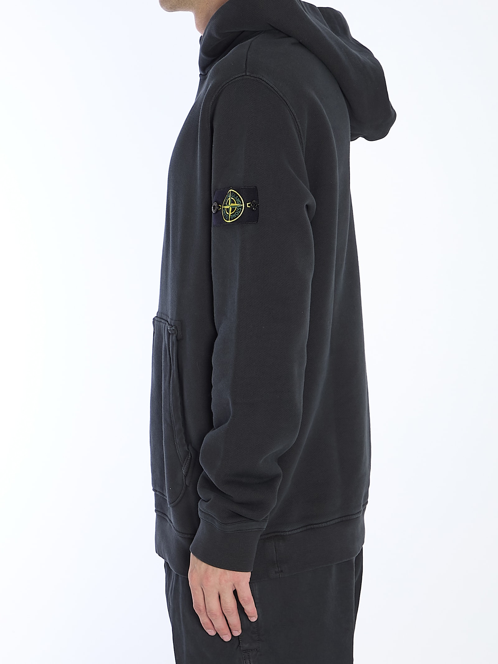 Shop Stone Island Cotton Hoodie In Black