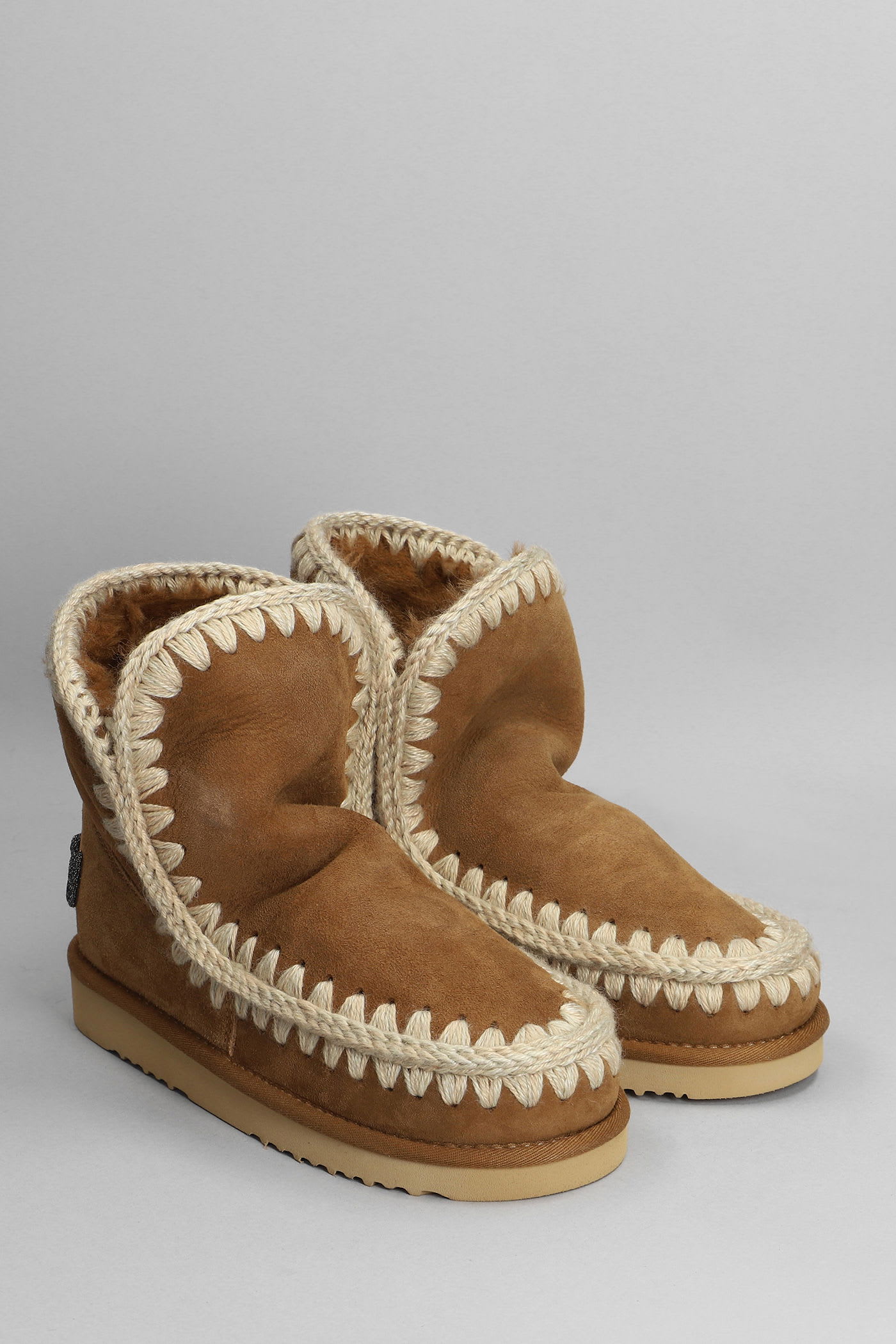 Mou Eskimo 18 Low Heels Ankle Boots In Leather Color Suede In Multi