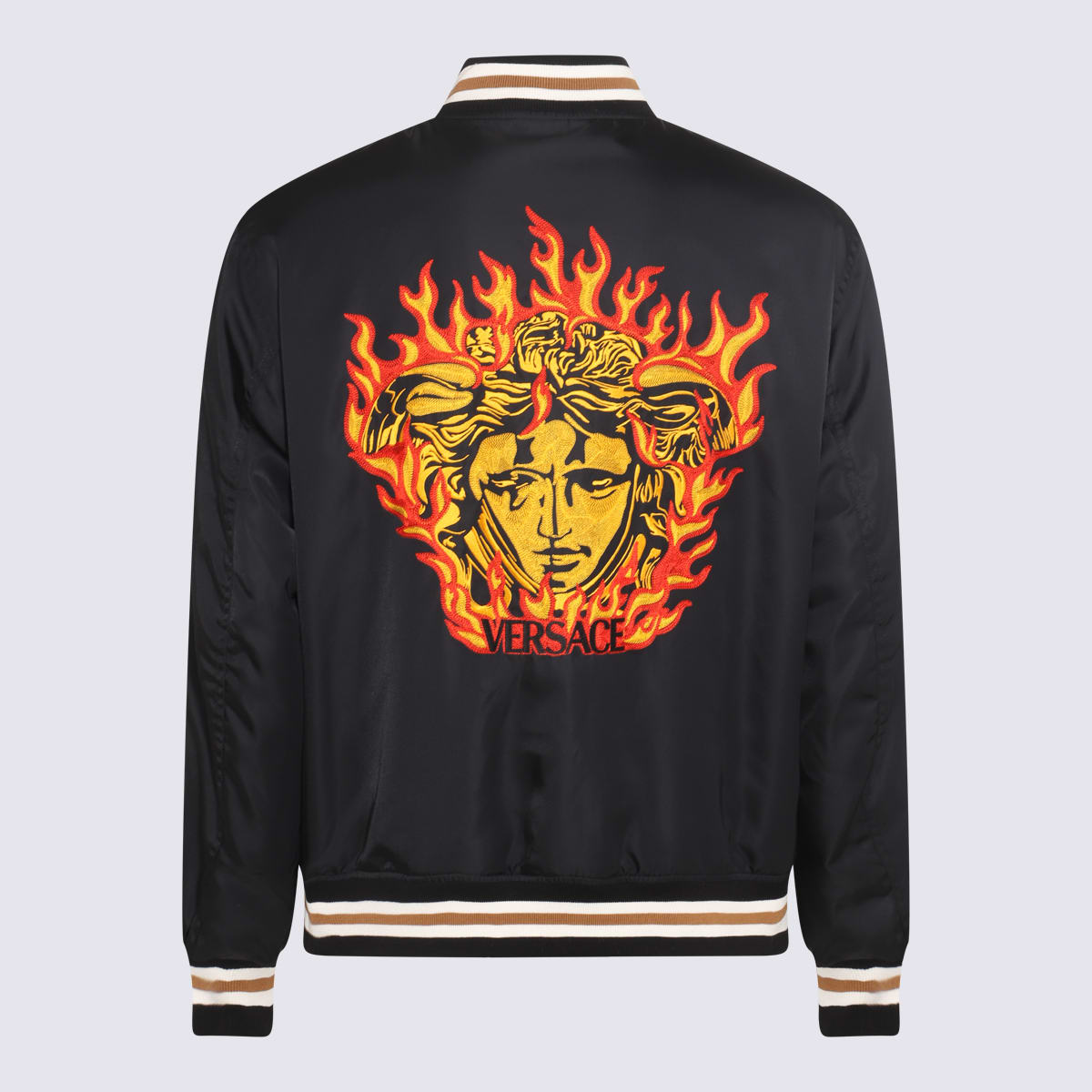 Shop Versace Black, Brown And White Cotton Blend Casual Jacket