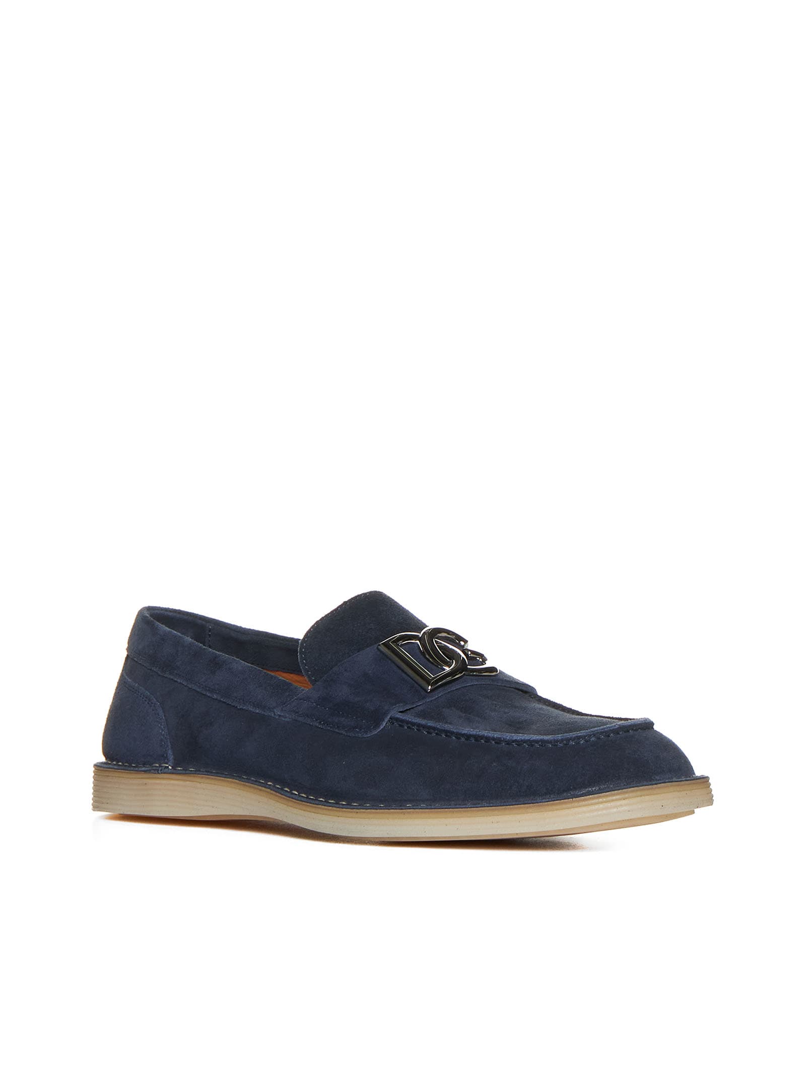 Dolce & Gabbana Dg Logo Suede Loafers In Tono Blu