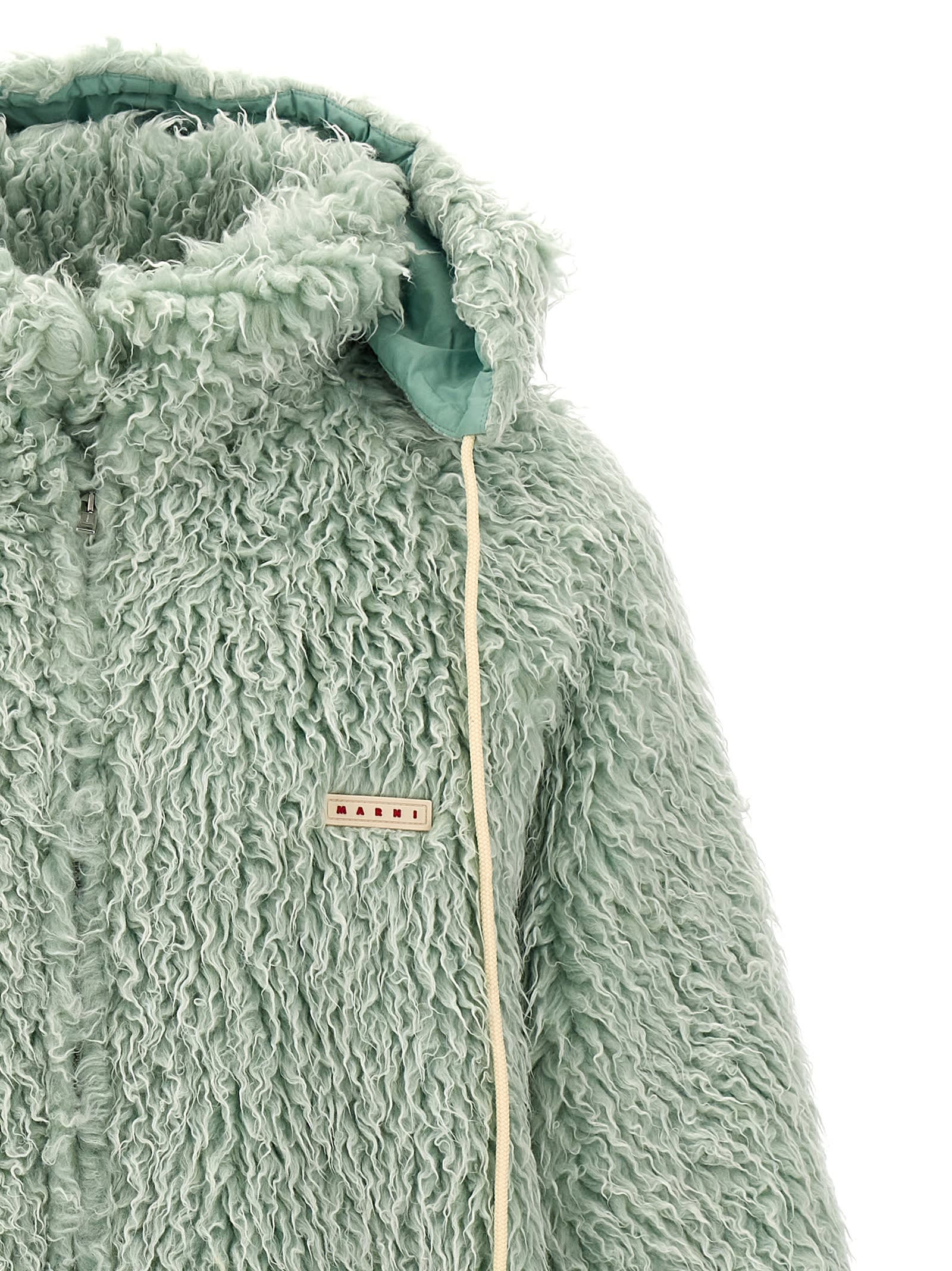 Shop Marni Long Pile Shaggy Hooded Jacket In Green