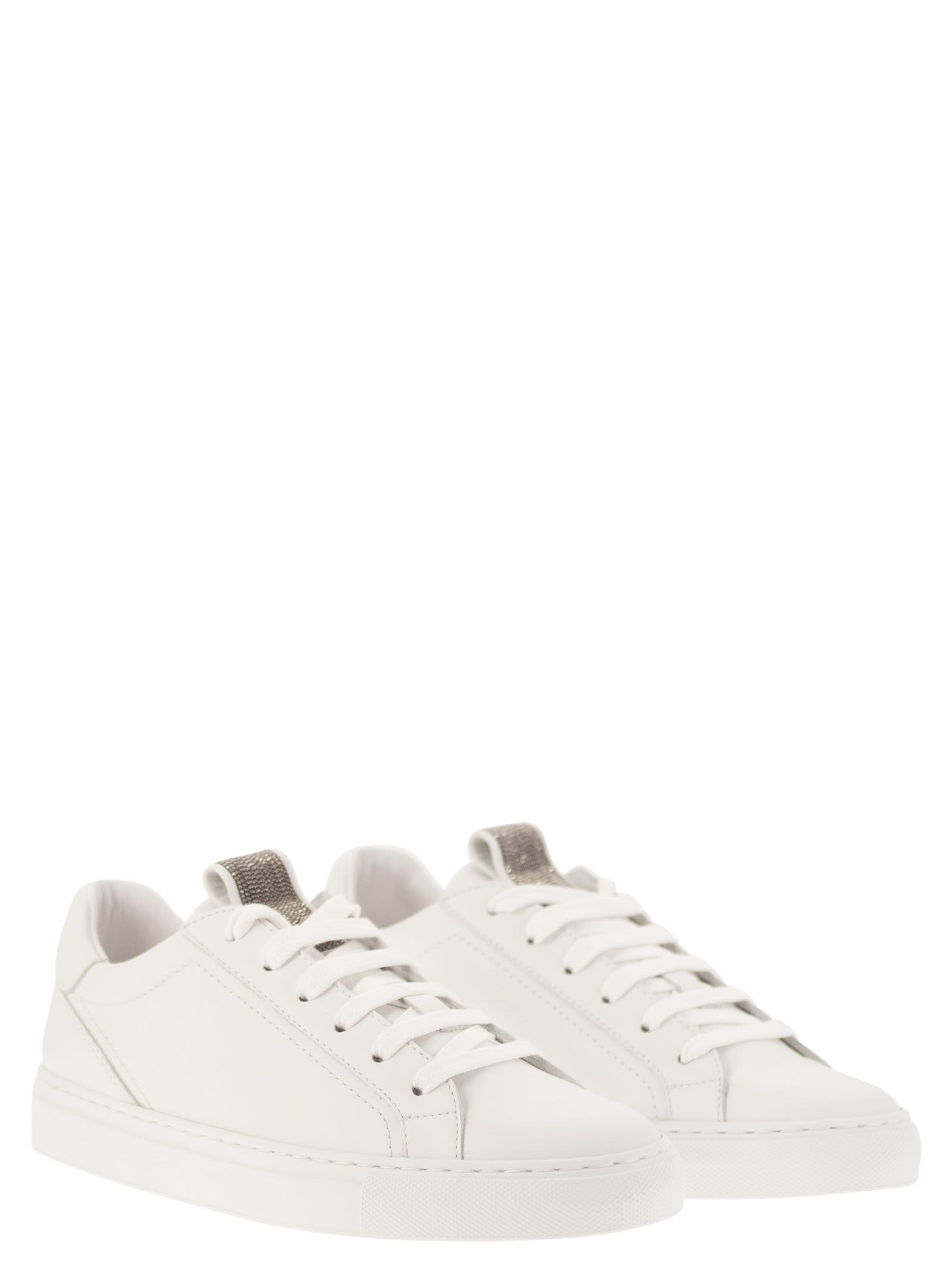 Shop Brunello Cucinelli Matt Calfskin Trainers With Precious Detail In White