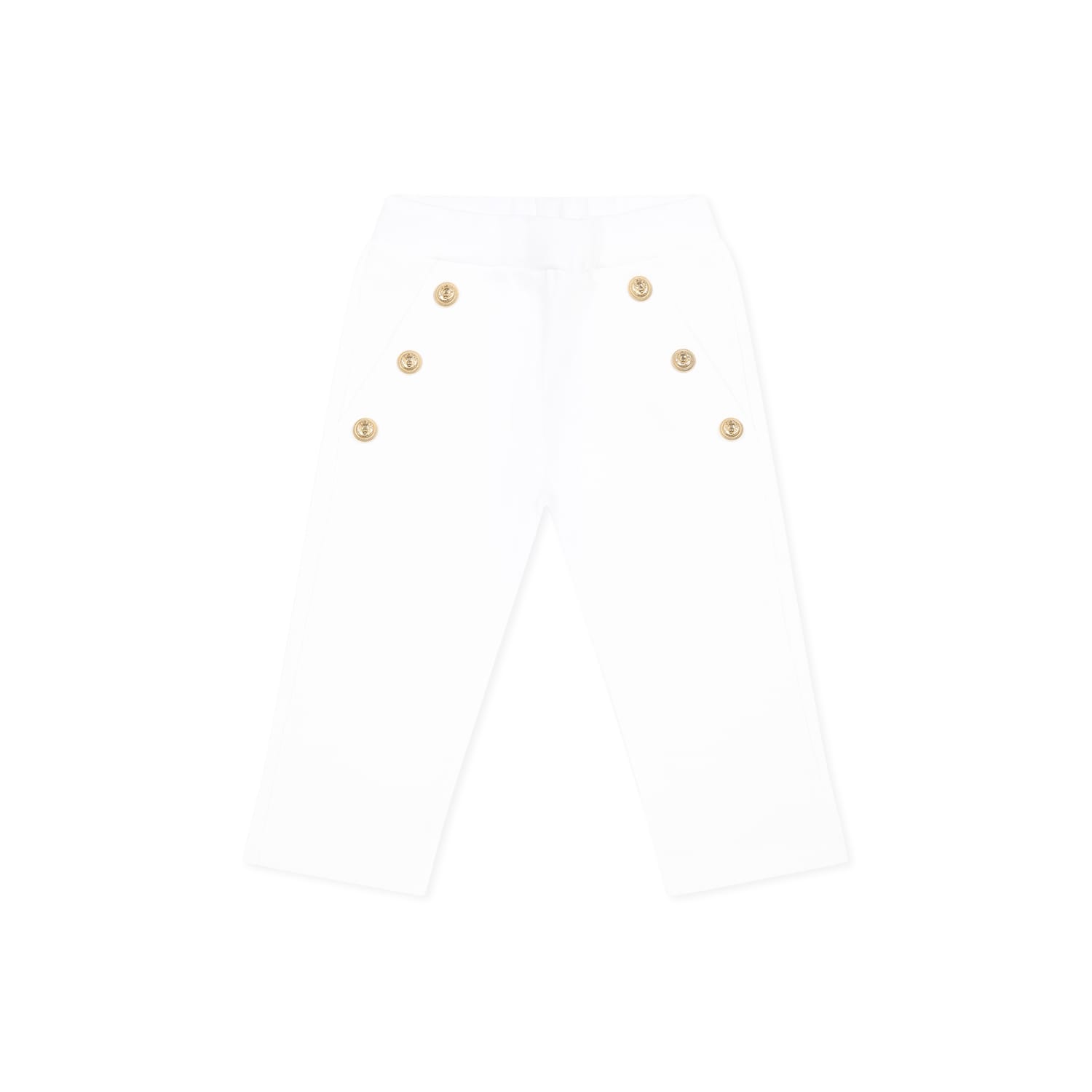 Balmain Baby Girls Logo Button Trousers In White