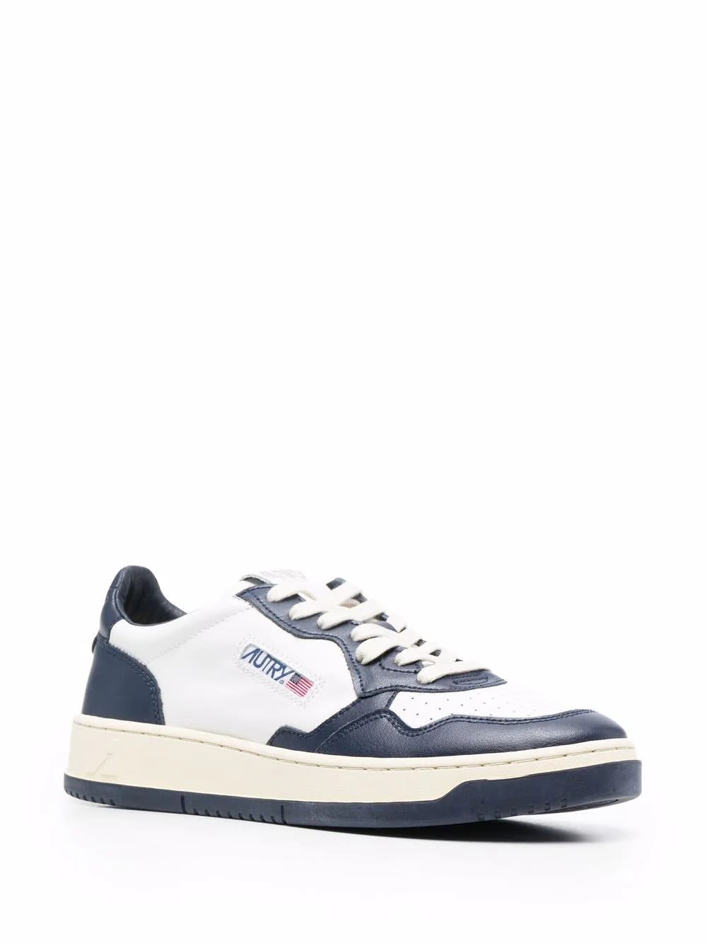 Shop Autry Navy Blue And White Two-tone Leather Medalist Low Sneakers