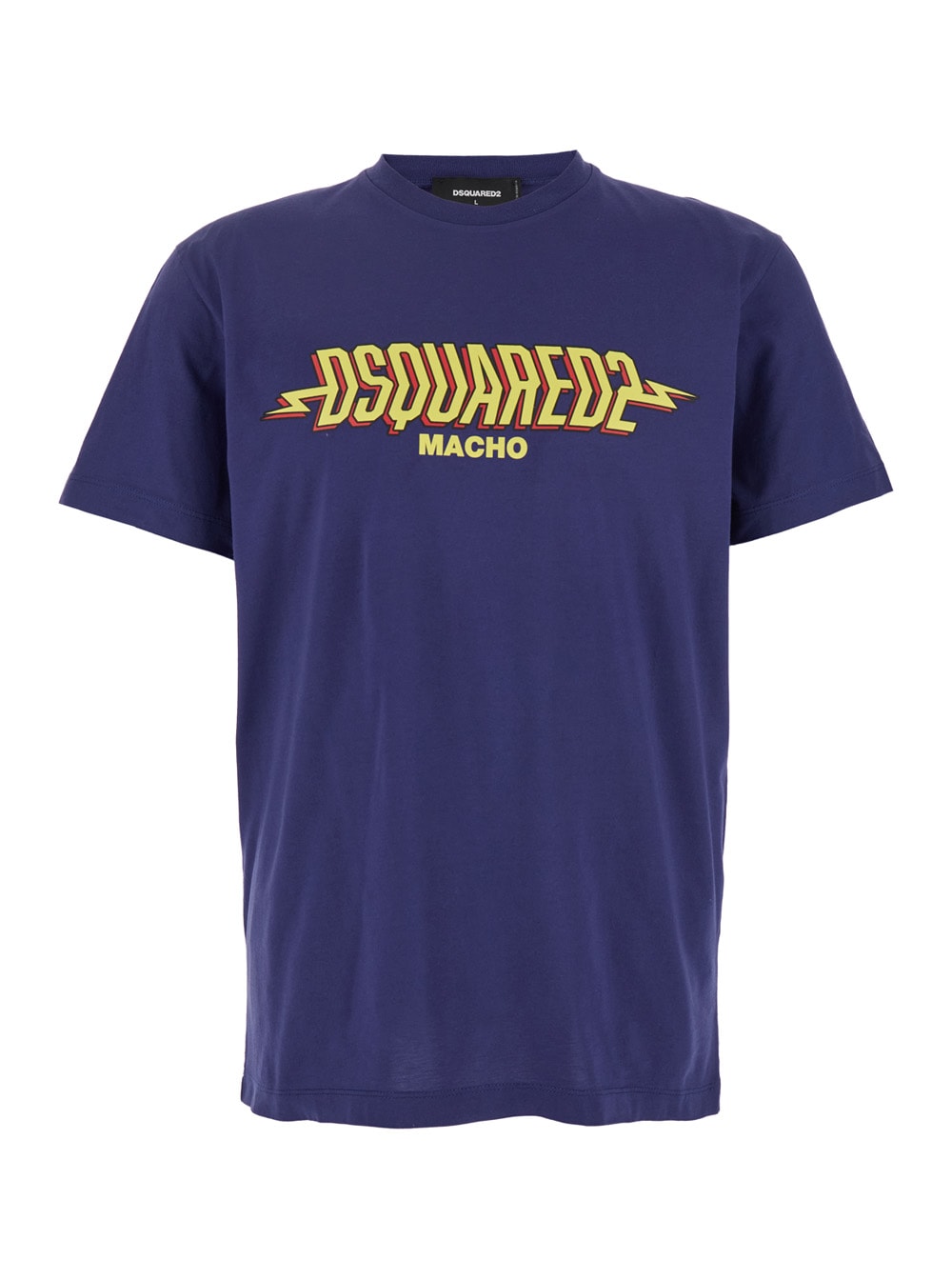 Dsquared2 Blue Crewneck T-shirt With Logo Print On The Front In Cotton Man In Blu