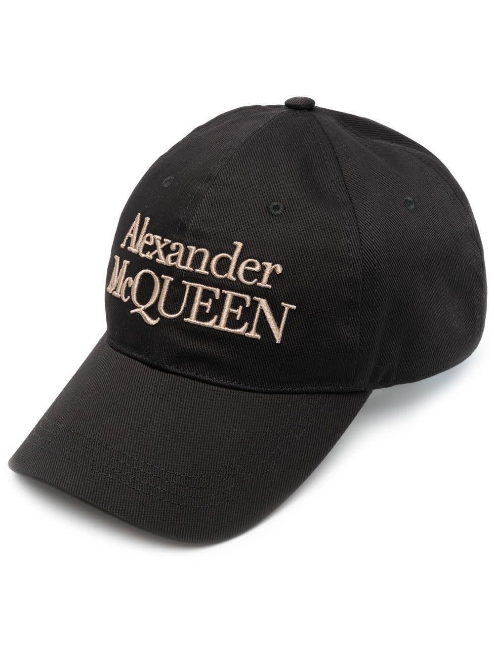 ALEXANDER MCQUEEN BLACK BASEBALL HAT WITH EMBROIDERED LOGO