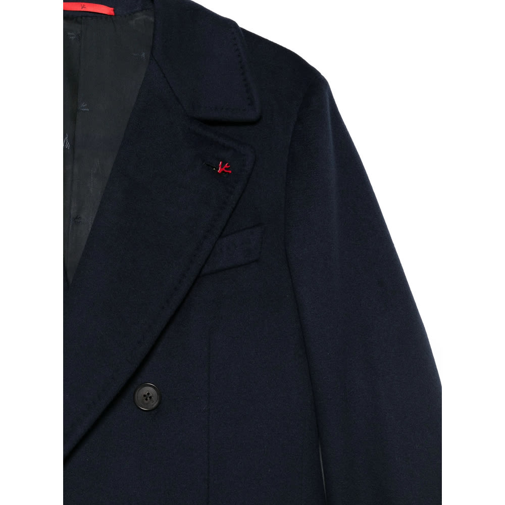 Isaia Double-breasted Patch-pocket Coat In Blue