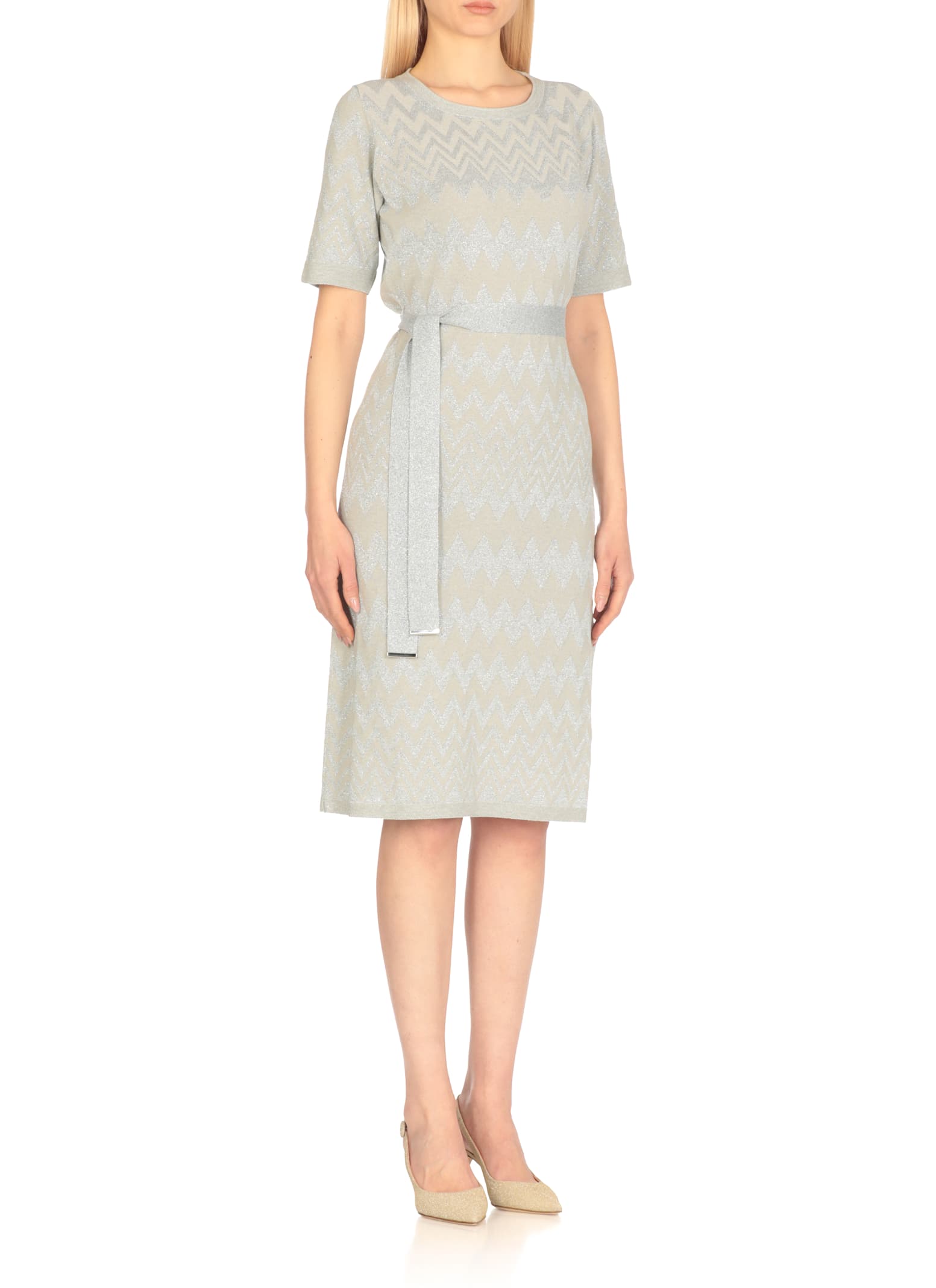 D Exterior D.exterior Zigzag Belted Dress In Multi