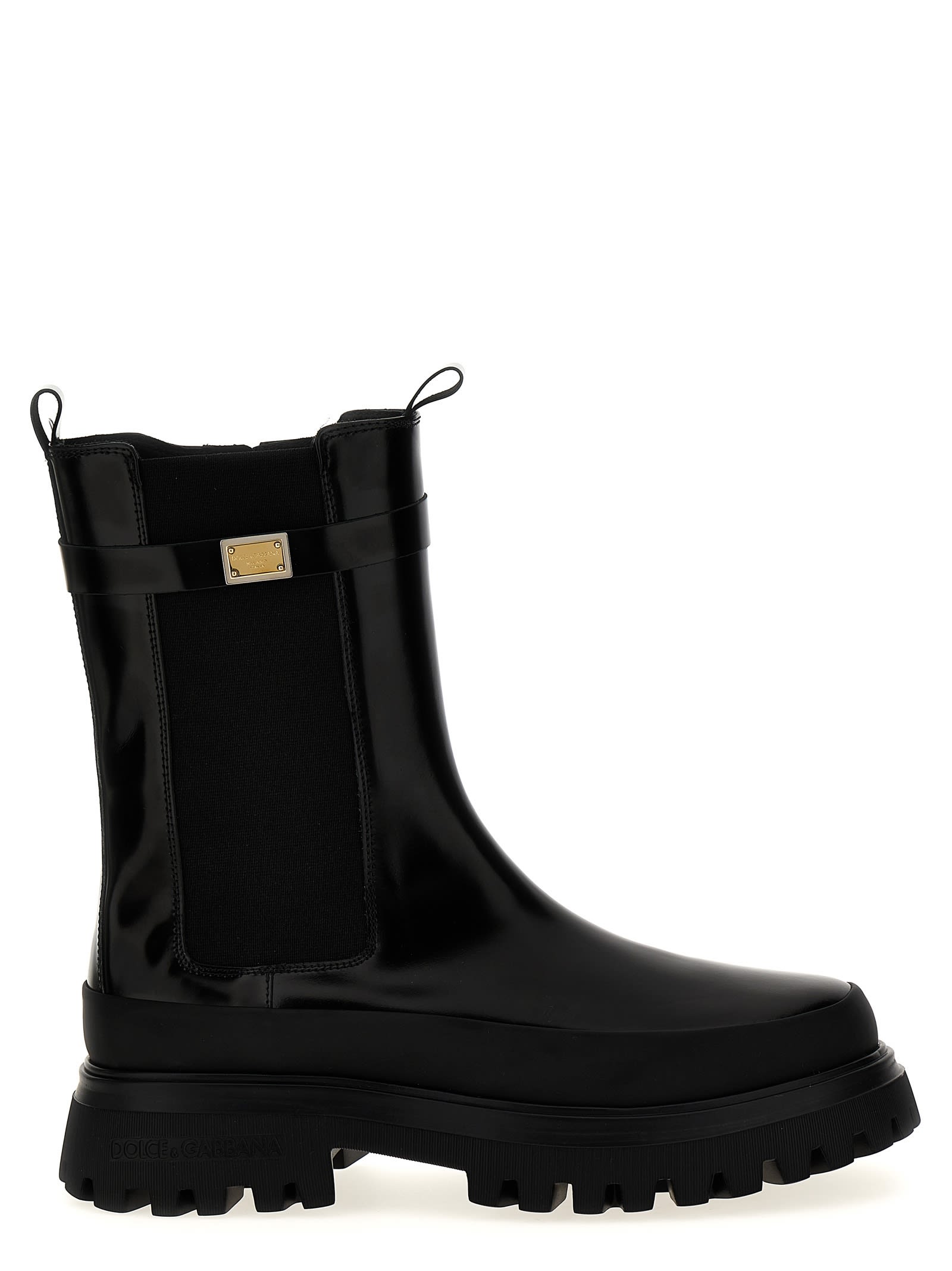 Dolce & Gabbana Kids' Logo Leather Ankle Boots In Nero