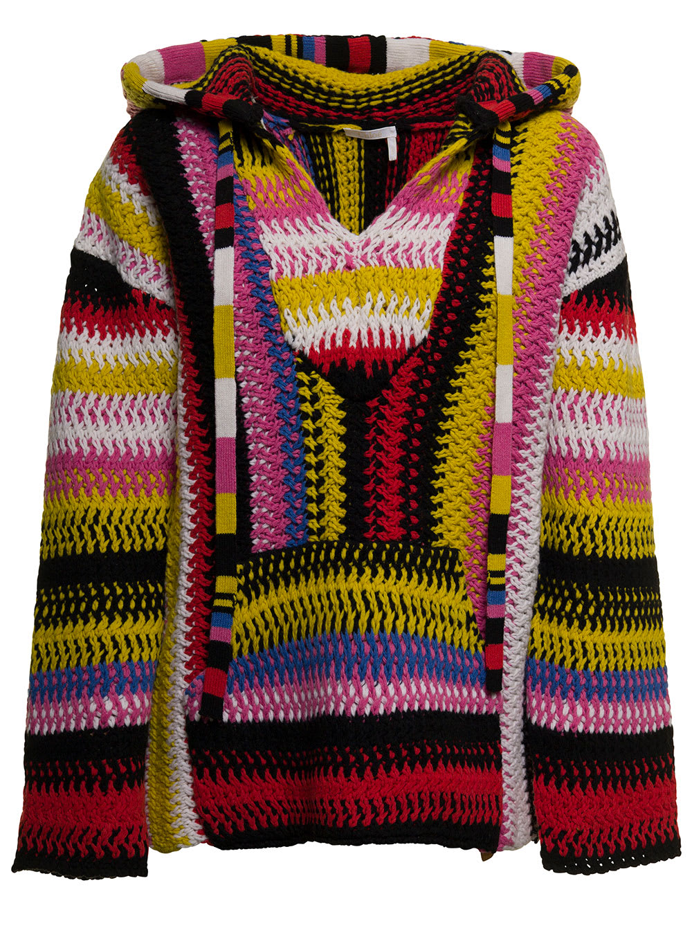 Chloé Striped Macramé Cashmere And Wool-blend Hoodie In Multicolor