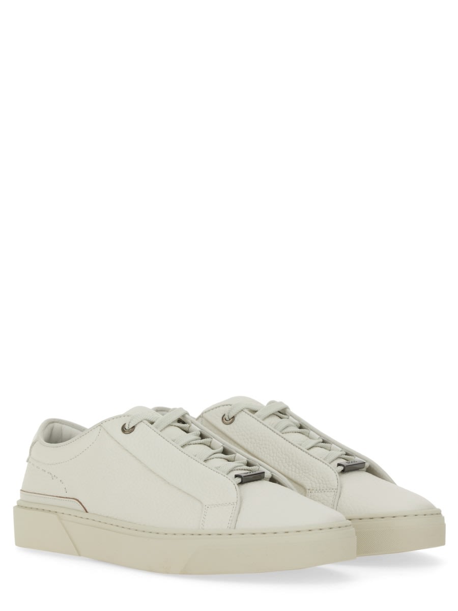 Hugo Boss Gary Tenn Mens Leather Low-top Trainers With Branded Lace Loop Nos In White