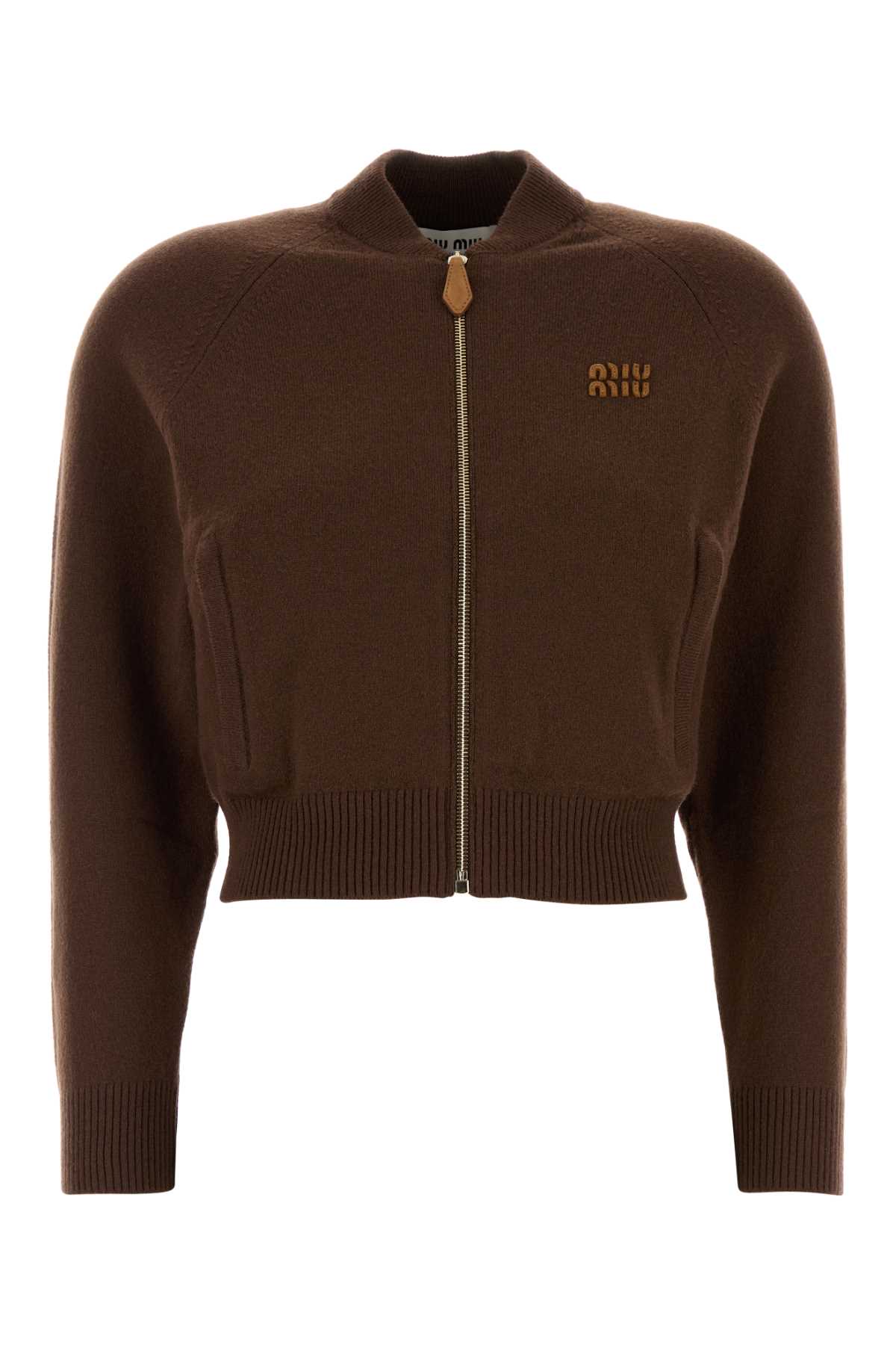 Brown Stretch Cashmere Blend Cardigan