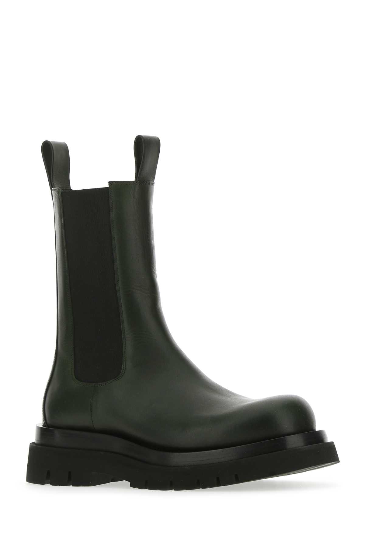 Bottega Veneta Bottle Green Leather Lug Boots In 3381