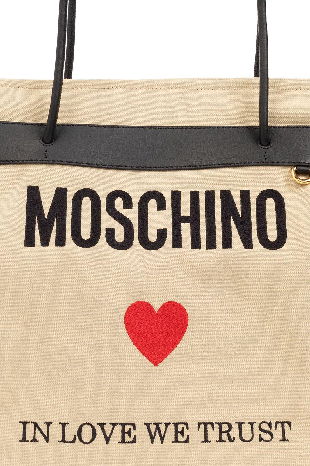 Shop Moschino Open-top Shopper Bag In Beige