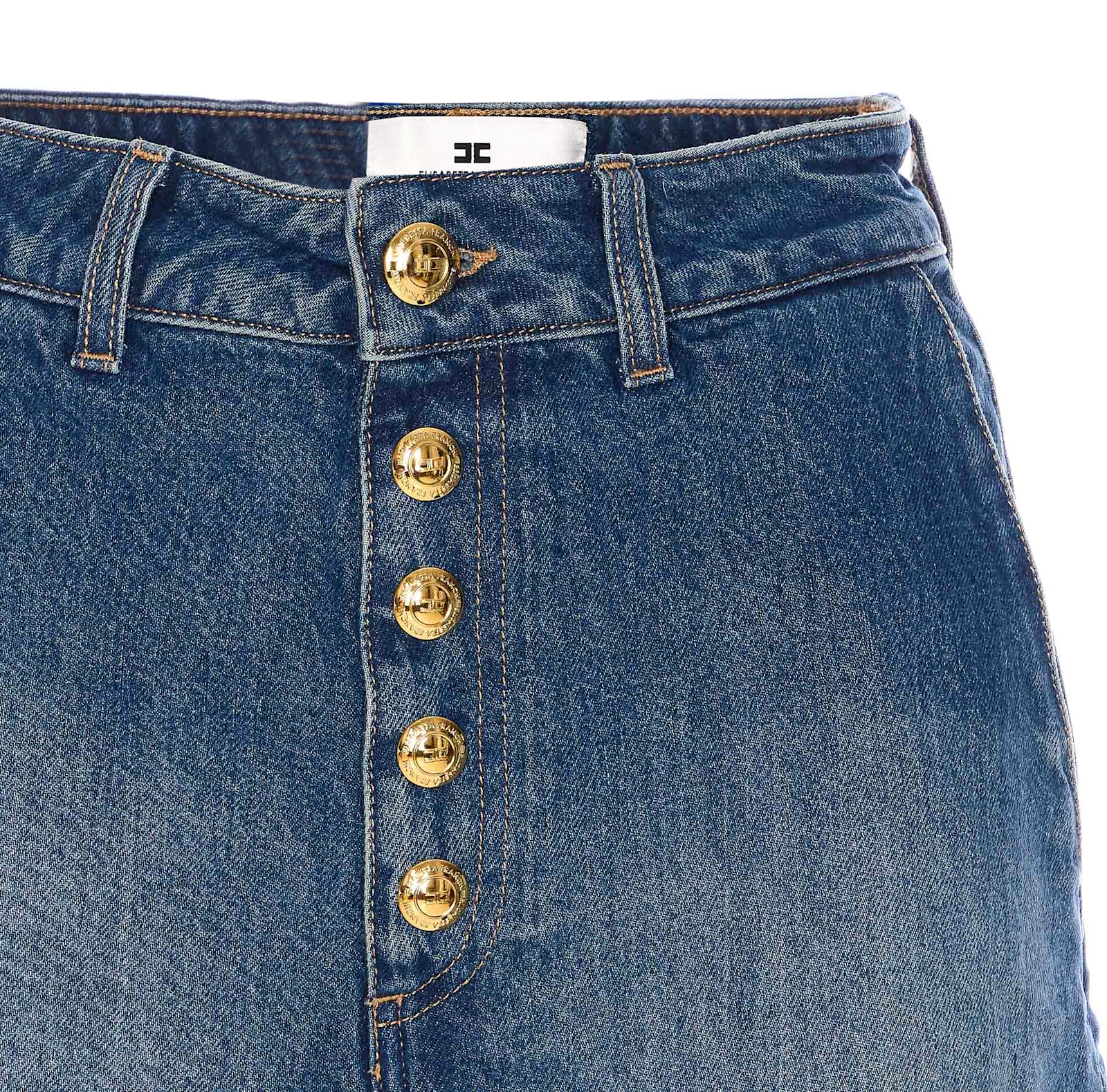 Elisabetta Franchi High Waist Denim Shorts With Button Detailing In Blue