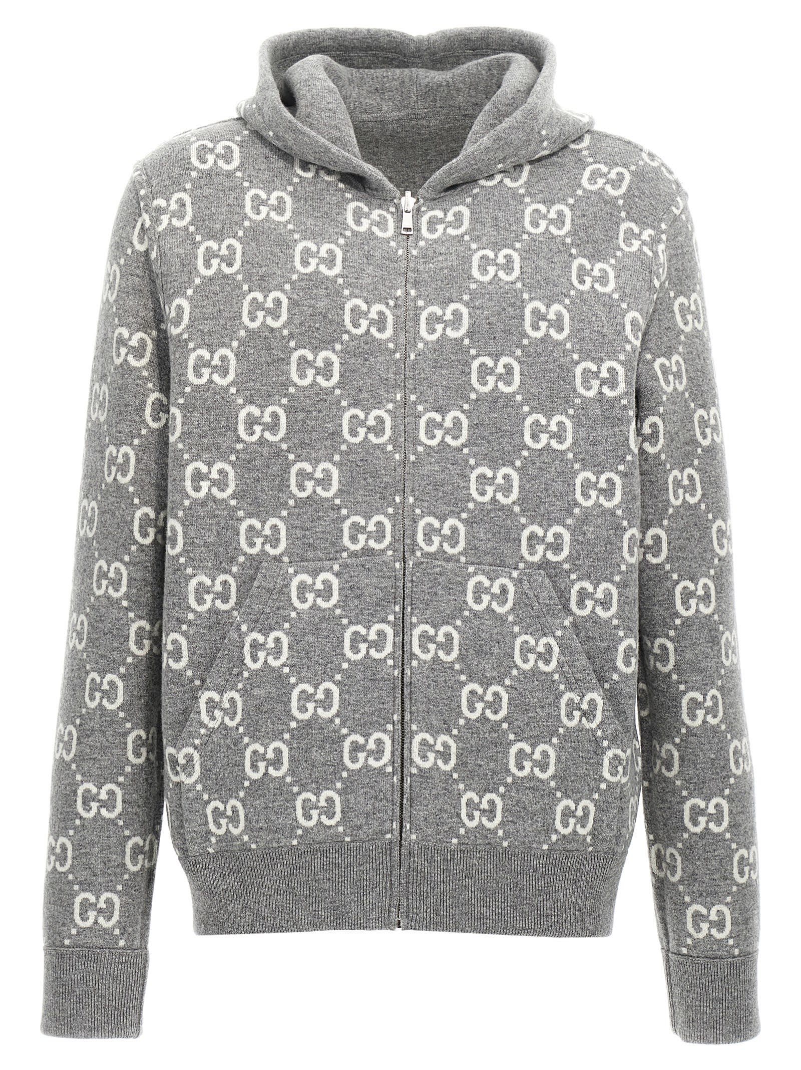 Shop Gucci Hooded Cardigan In Gray