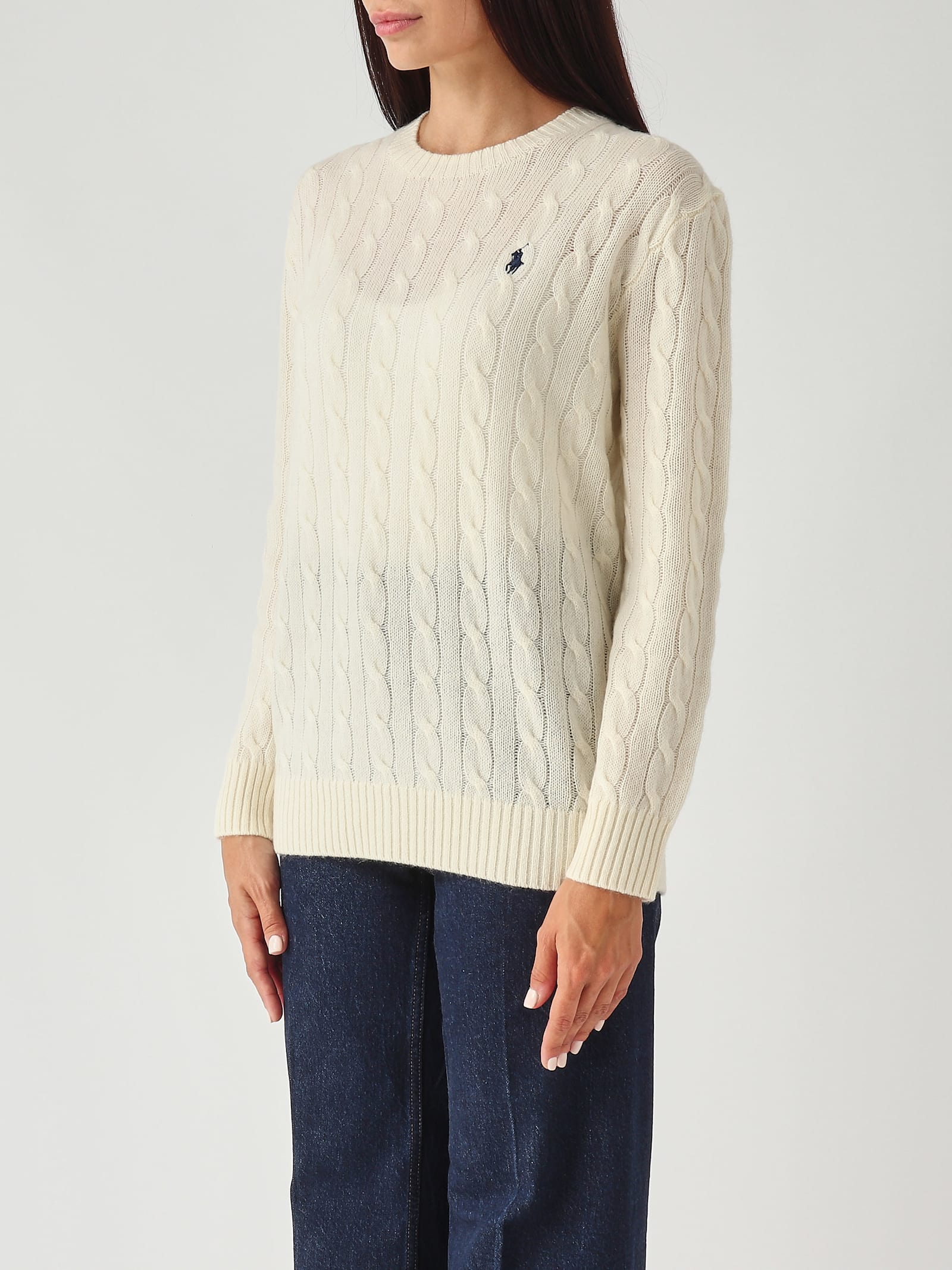 Polo Ralph Lauren Over-size Girocollo A Trecce In Lana E Cachemire Sweater In White