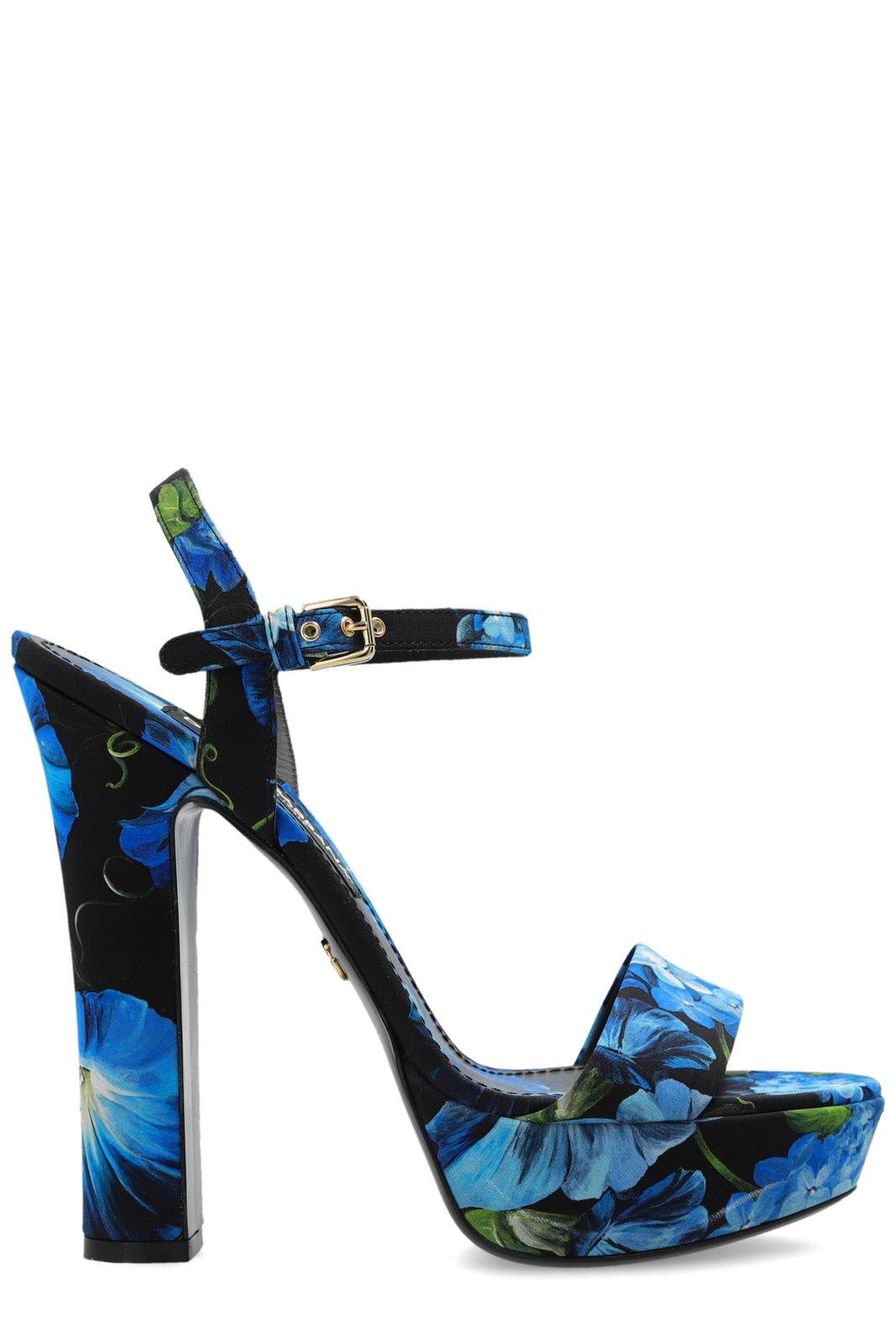 Shop Dolce & Gabbana Bluebell Printed Charmeuse Platform Sandals In Campanule Fdo Nero