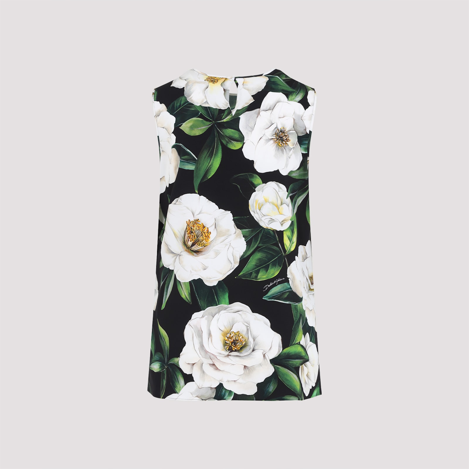 Dolce & Gabbana Gardenia Print Sleeveless Charmeuse Top Clothing In Green