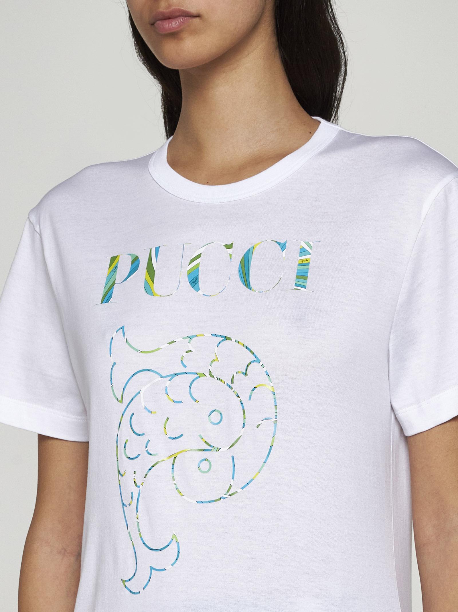 Shop Pucci Logo Cotton T-shirt In White