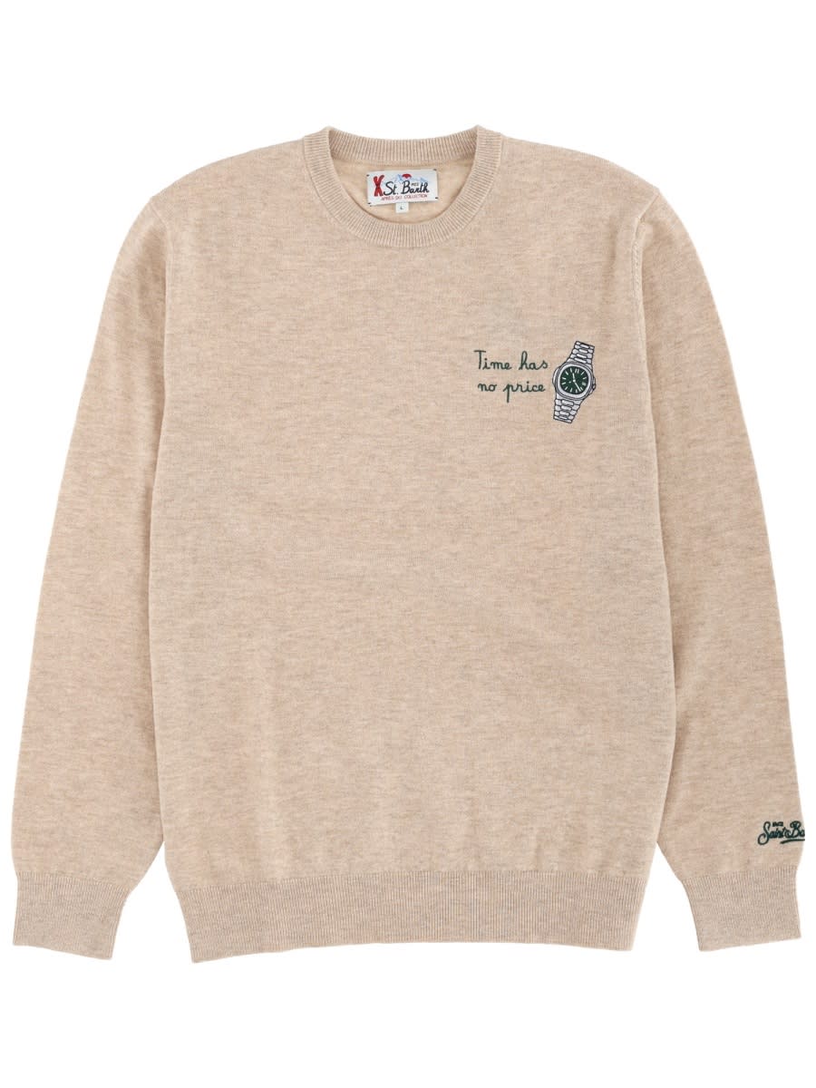 Mc2 Saint Barth Sweater With Embroidery In Sand