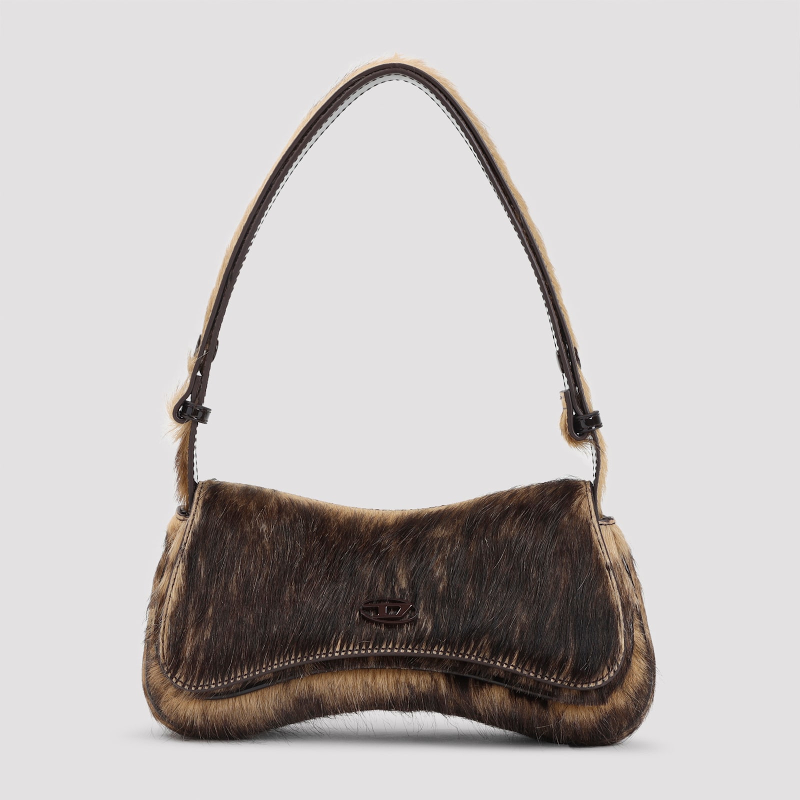 Diesel Furry Design Cow Leather Play Clutch Bag In Black