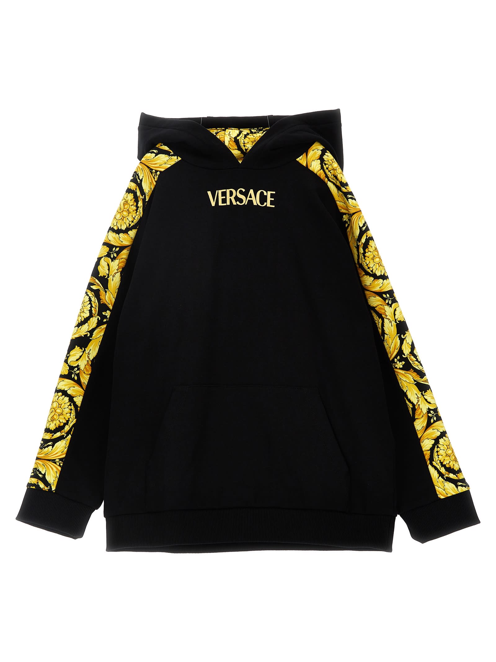 Young Versace Kids' Barocco Hoodie In Black