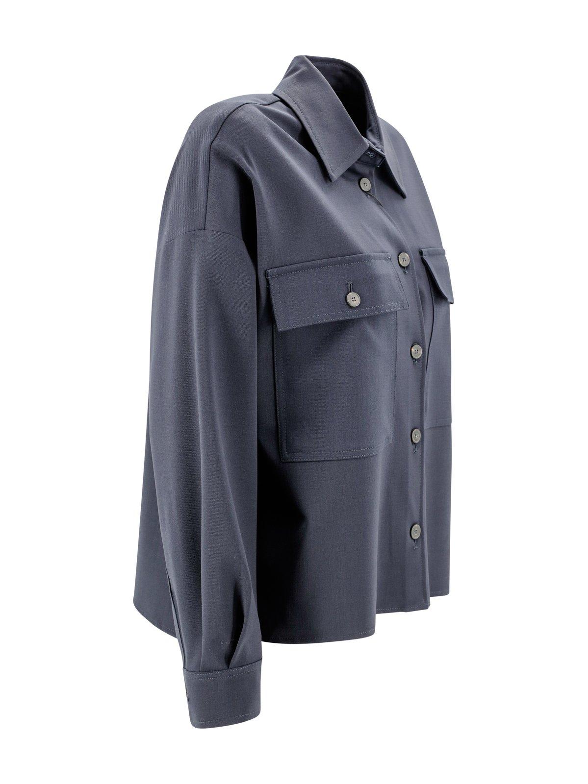 Shop Weekend Max Mara Buttoned Long-sleeved Jacket In Blu