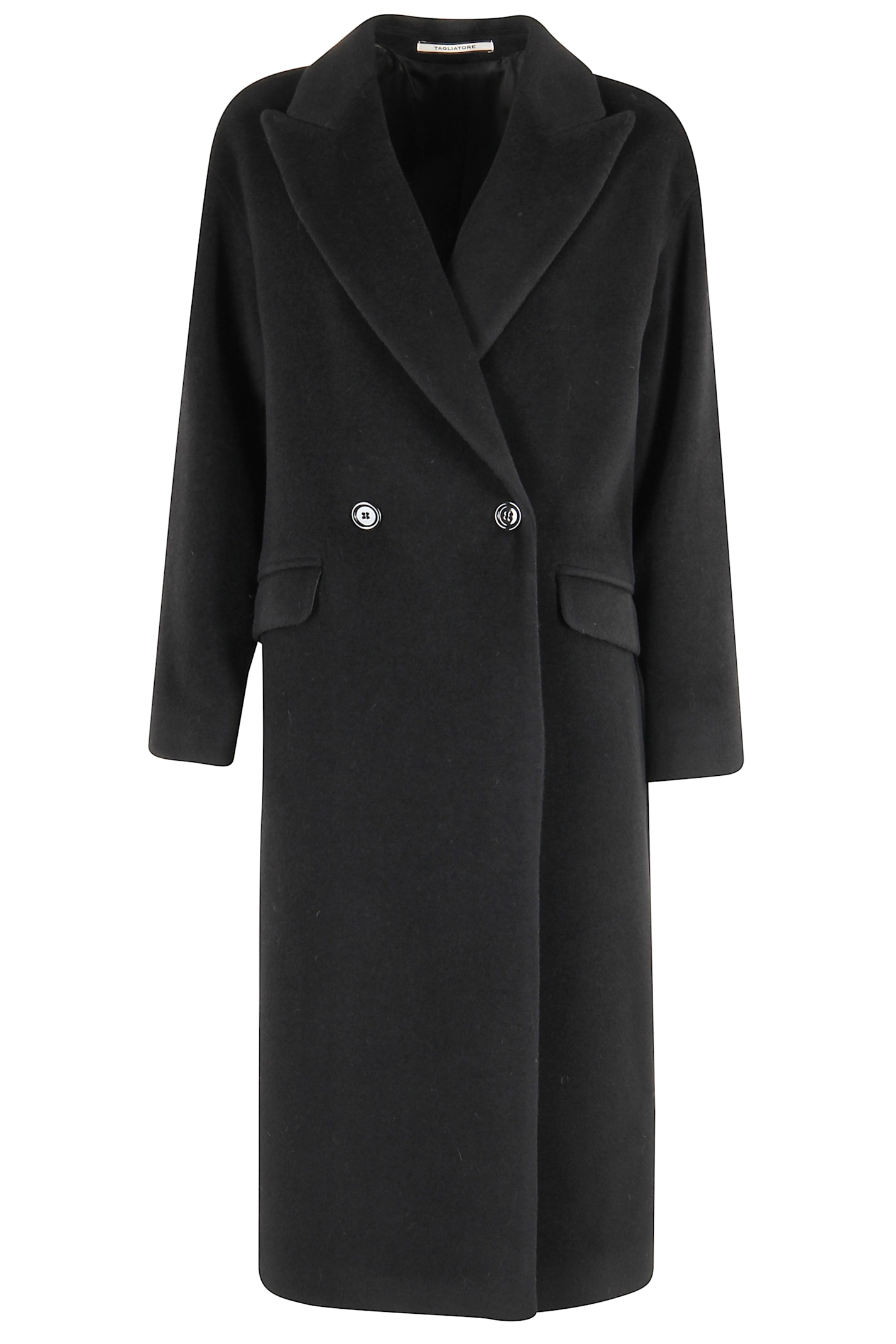 Tagliatore Long Notched Lapel Coat With Flap Pockets In Black