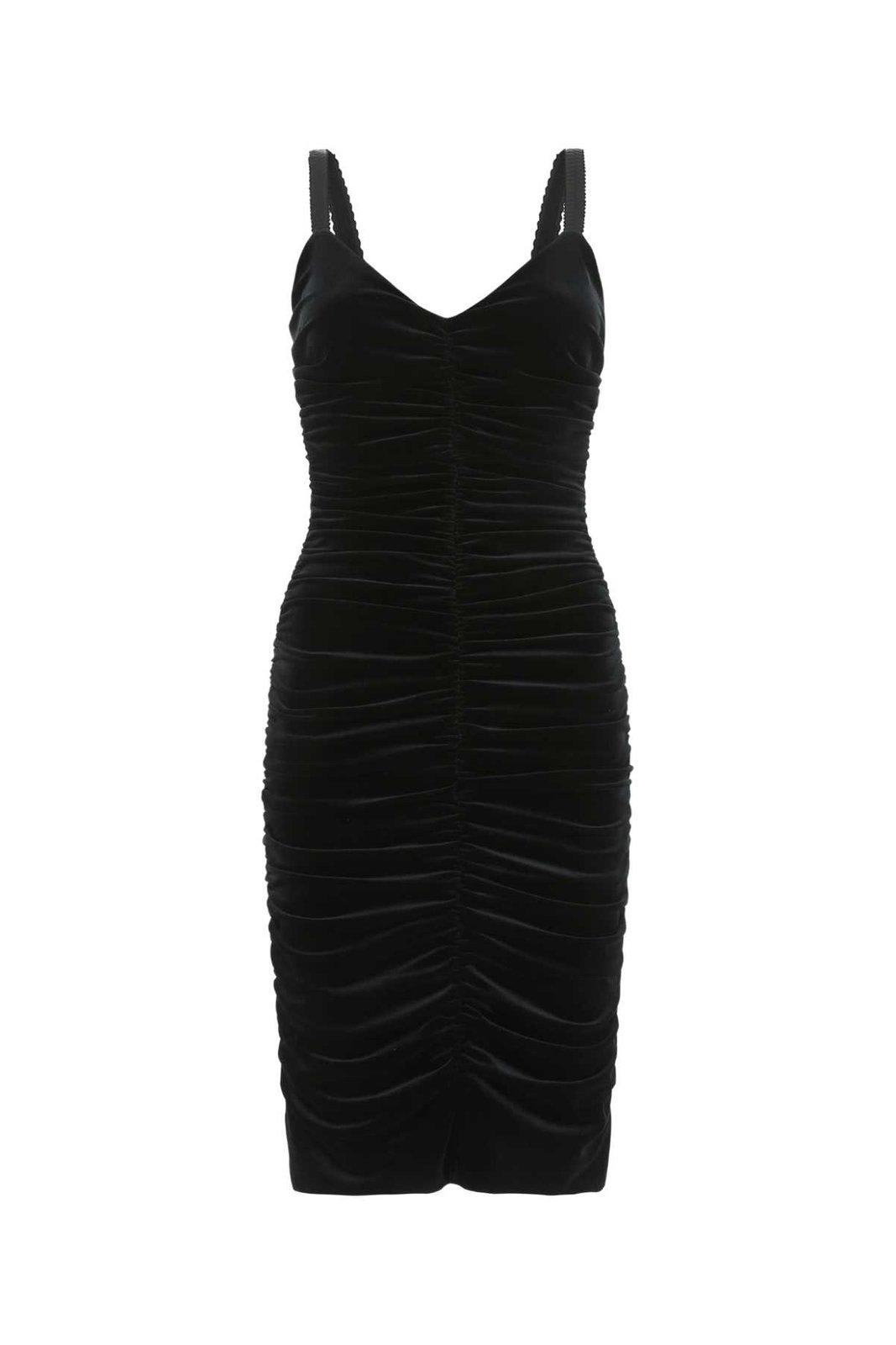 Shop Dolce & Gabbana Velvet-effect V-neck Mini Dress In Nero