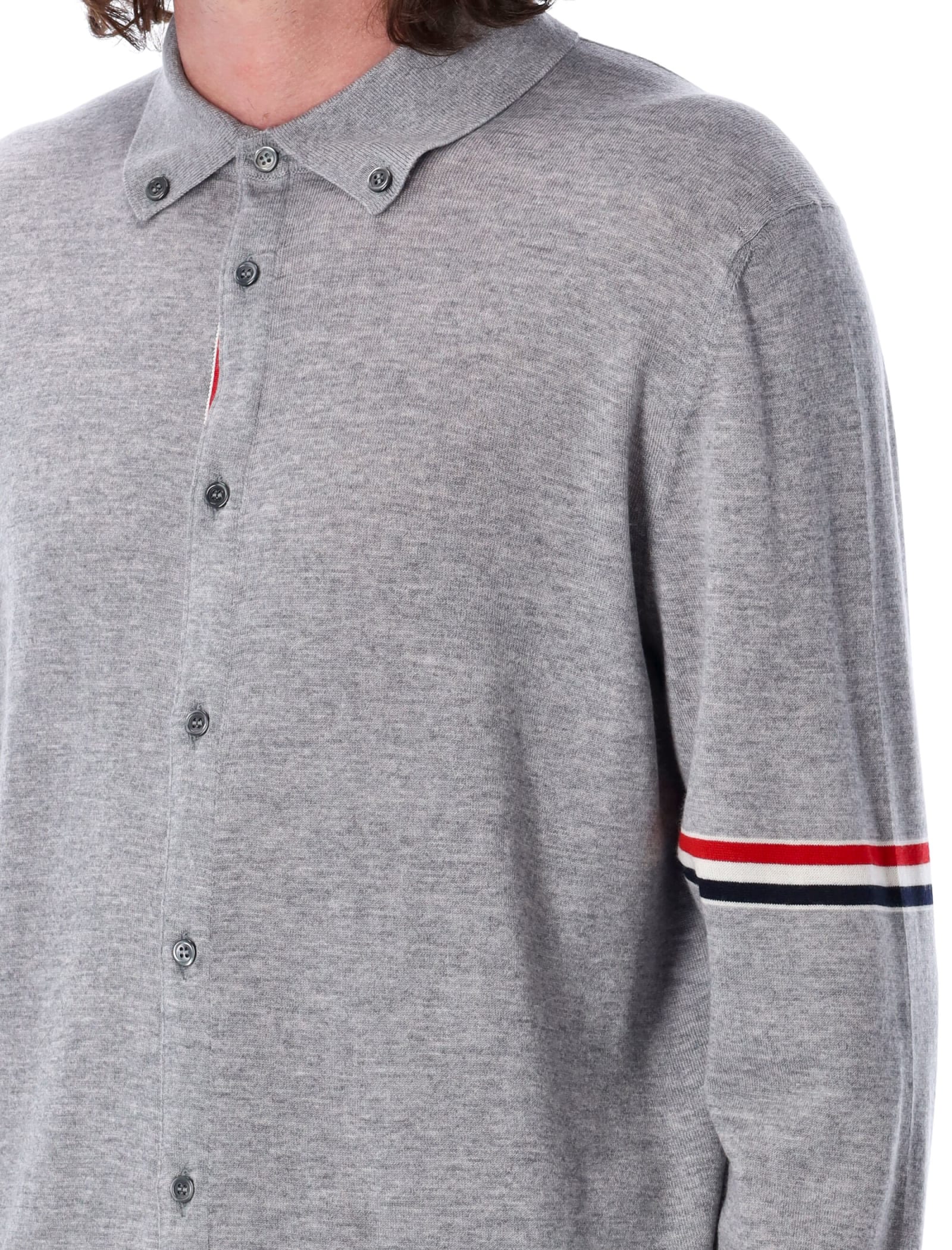 Shop Thom Browne Jersey Stitch Button Down Sweater In Lt Grey