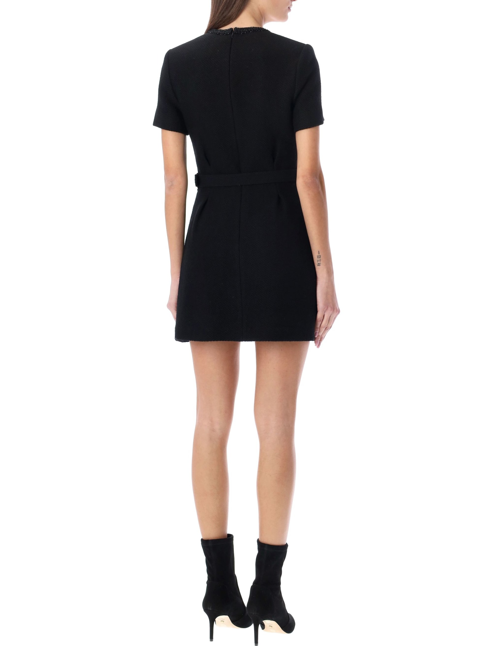 self portrait black textured woven mini dress self-portrait - Black Velvet Crystal Trim Mini Dress