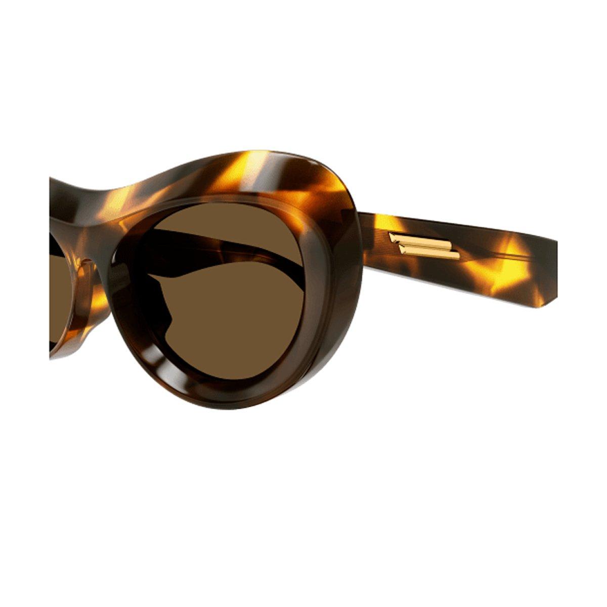 Shop Bottega Veneta Oval Frame Sunglasses In 002 Havana Havana Brown