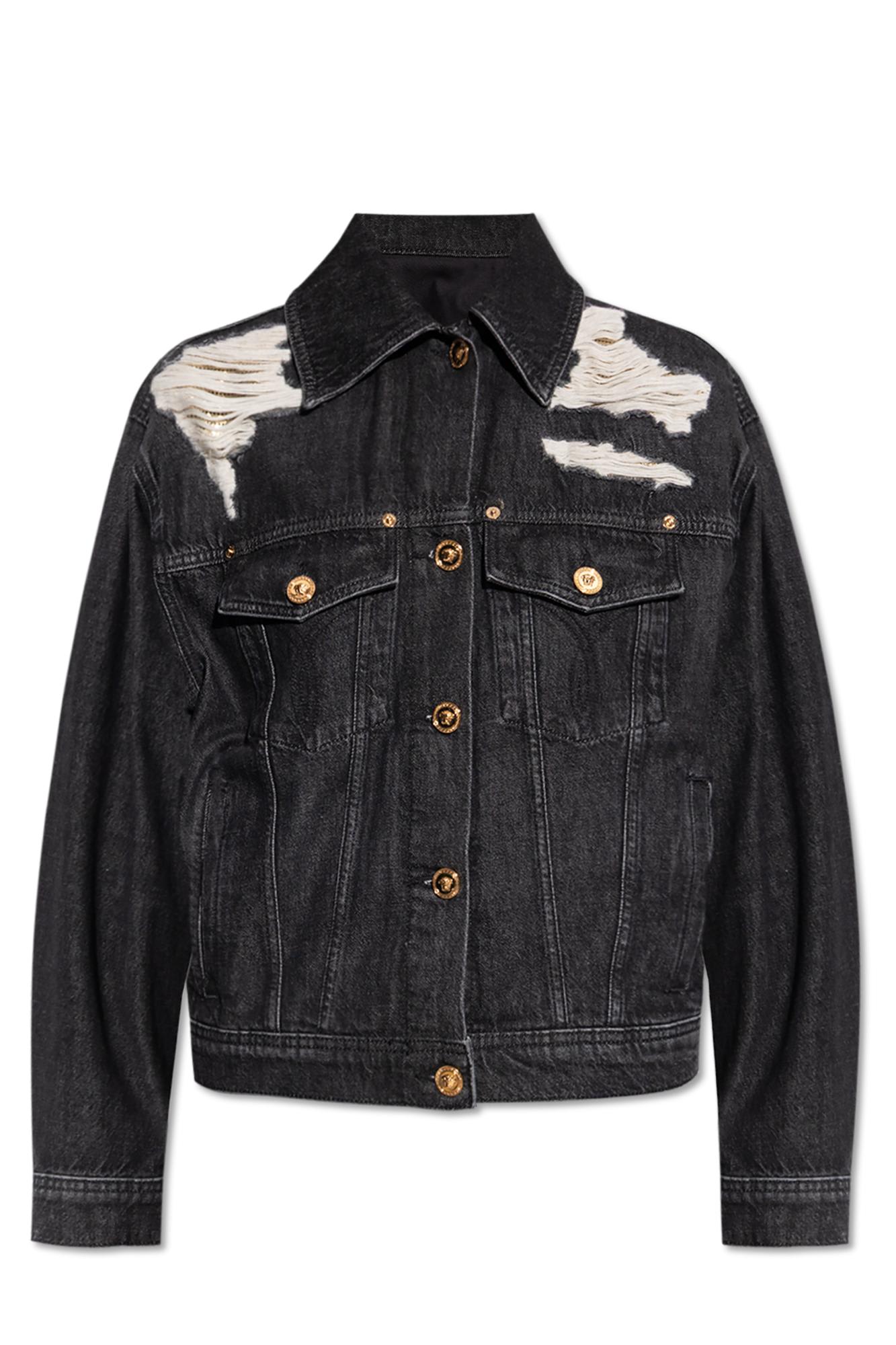 Versace Denim Jacket Distressed Front Pockets In Black