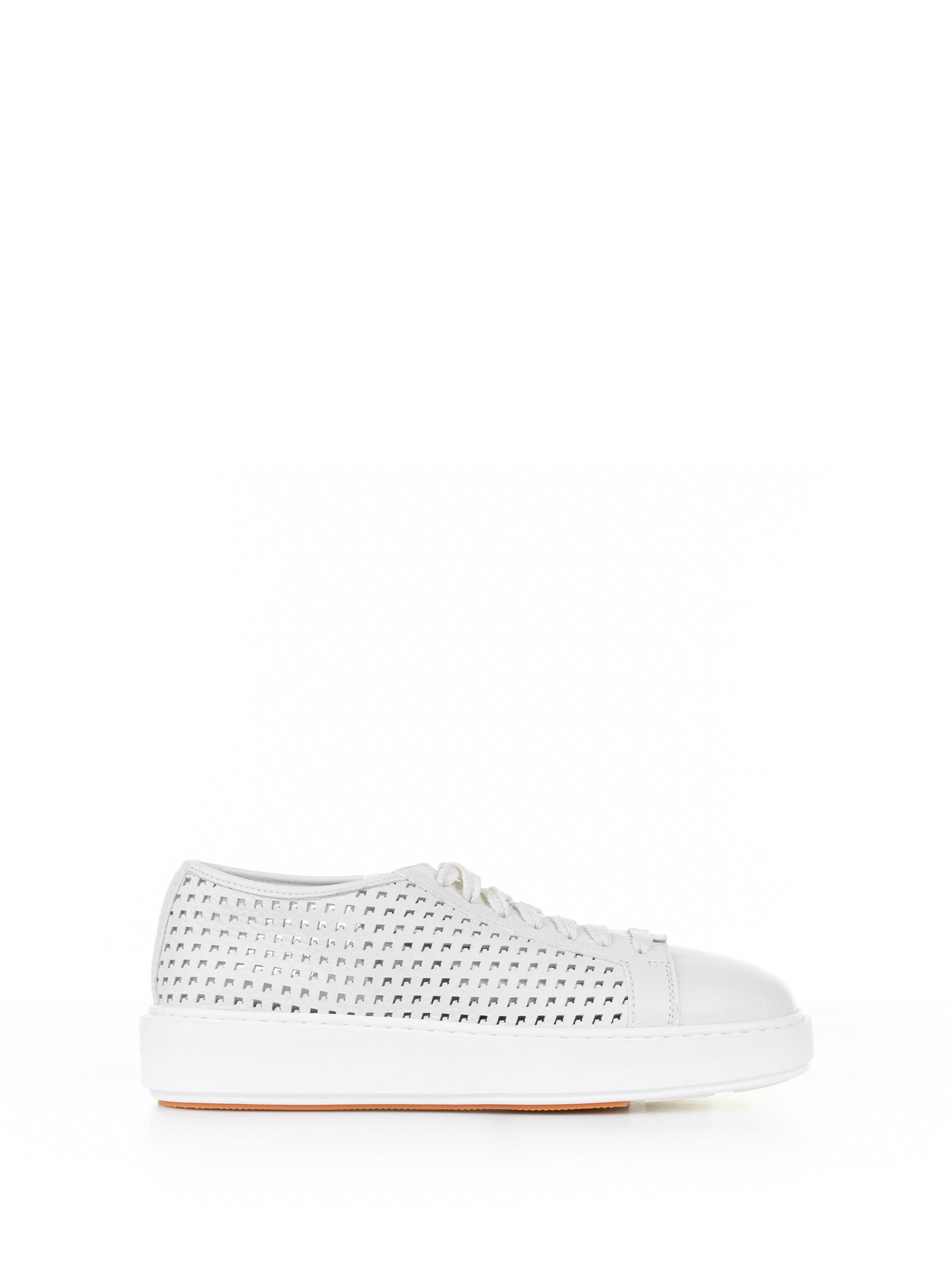 Shop Santoni White Sneaker In Perforated Leather