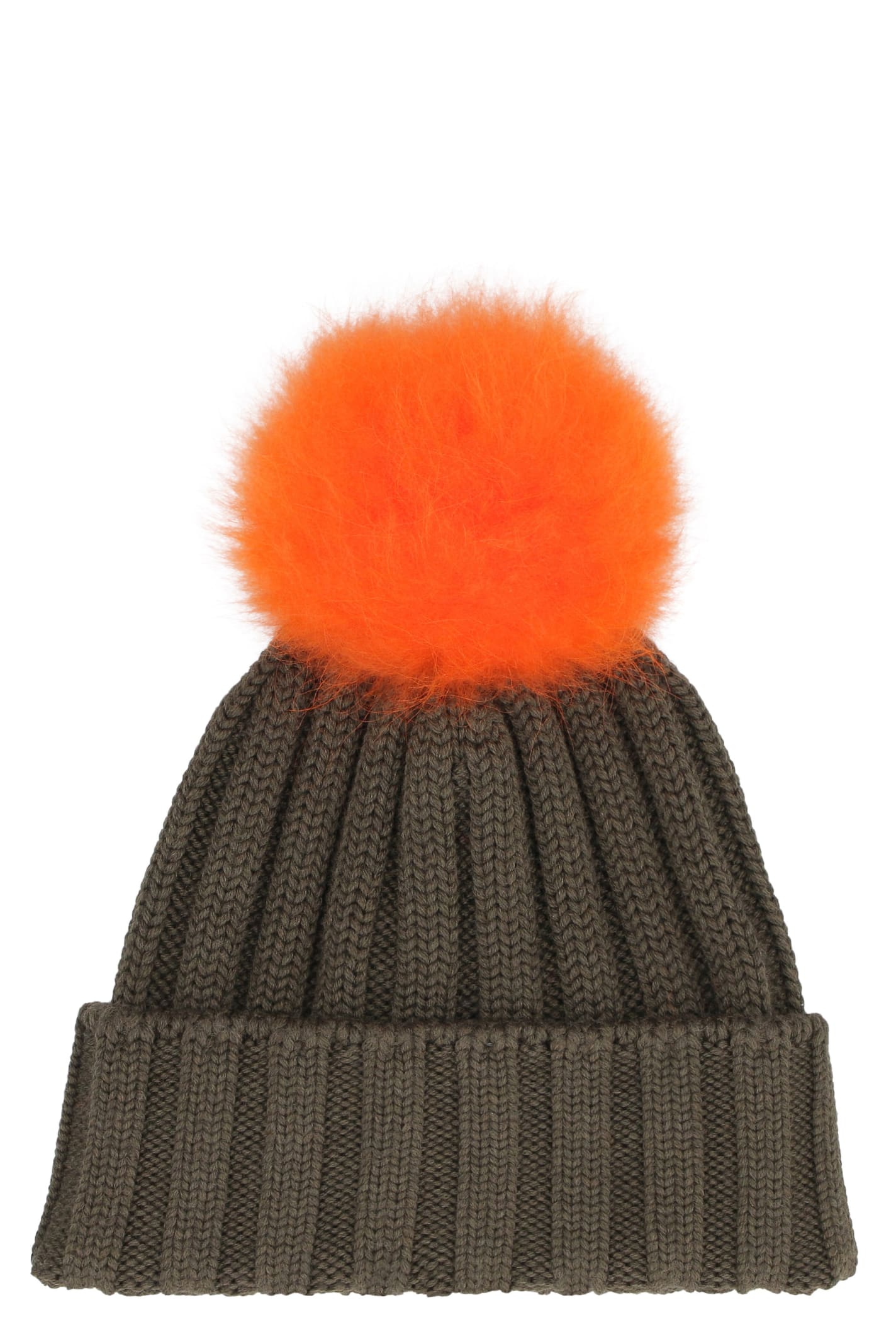 Woolrich Knitted Wool Hat With Pom-pom In Green
