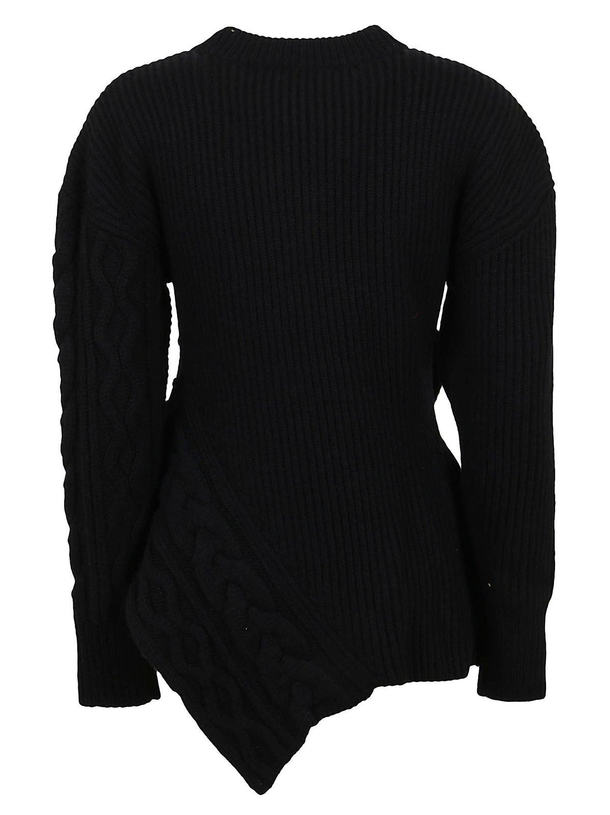 Shop Alexander Mcqueen Asymmetric Knitted Crewneck Jumper In Black
