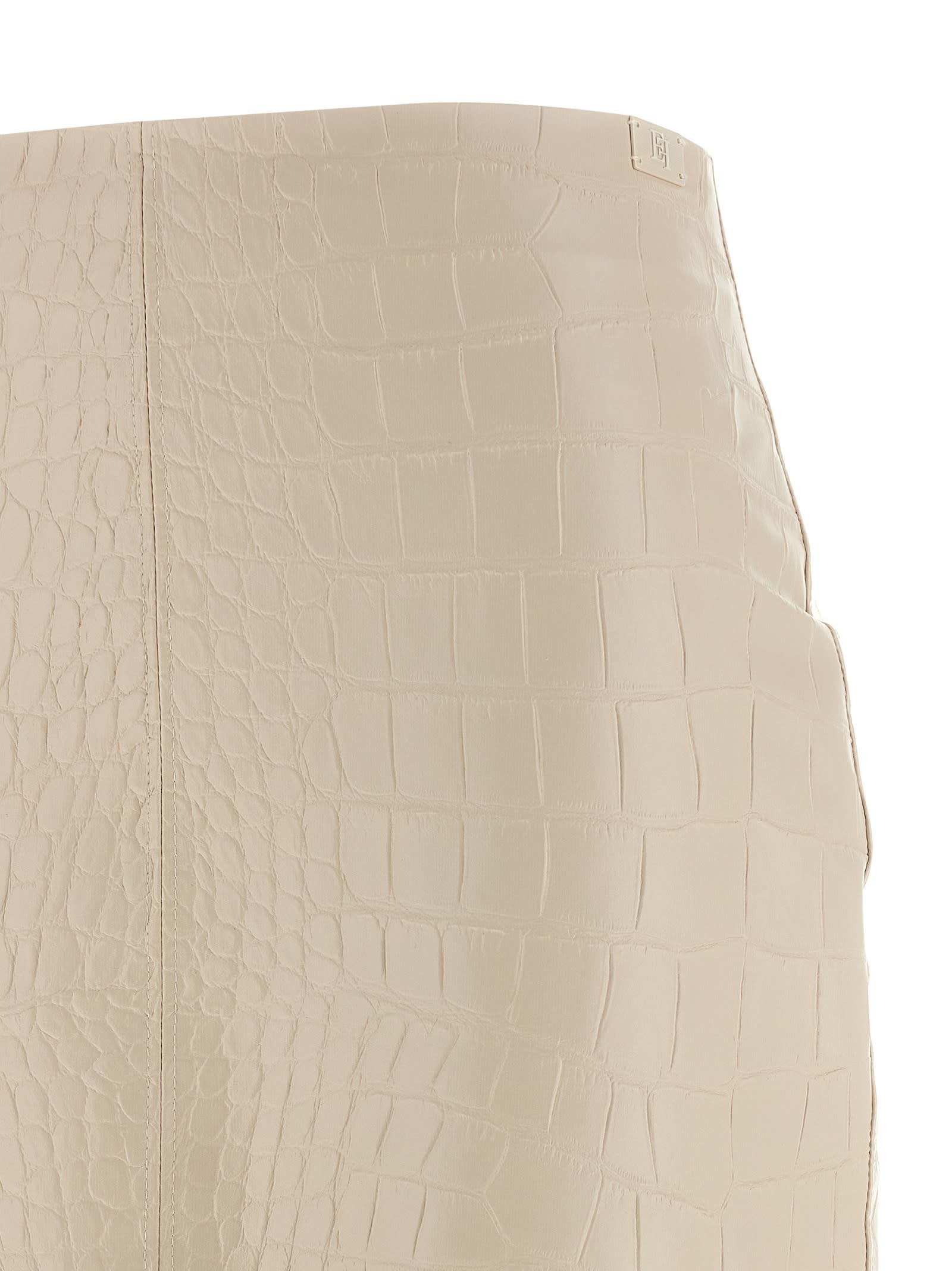 Elisabetta Franchi Crocodile-effect Zip-front Skirt In Neutral