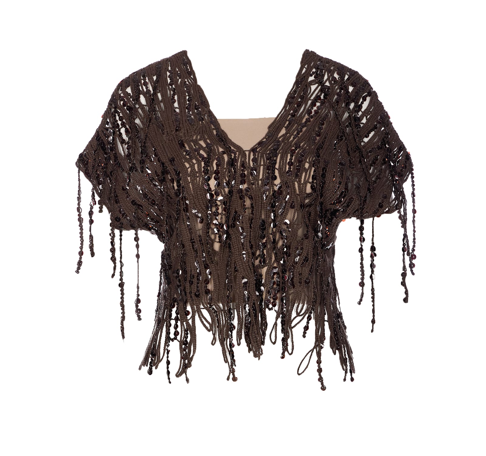 Brunello Cucinelli Women Brown Knit Dazzling Abstract Embroidery Top In Brown