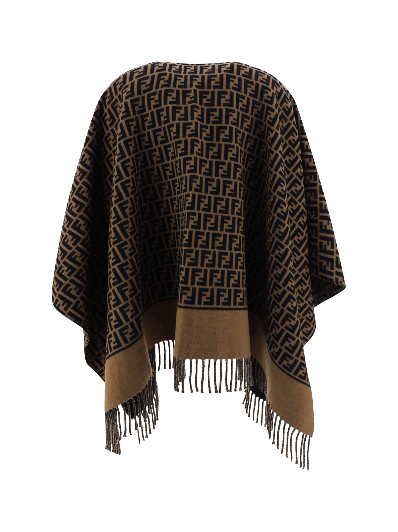 Fendi Wool Poncho In Brown